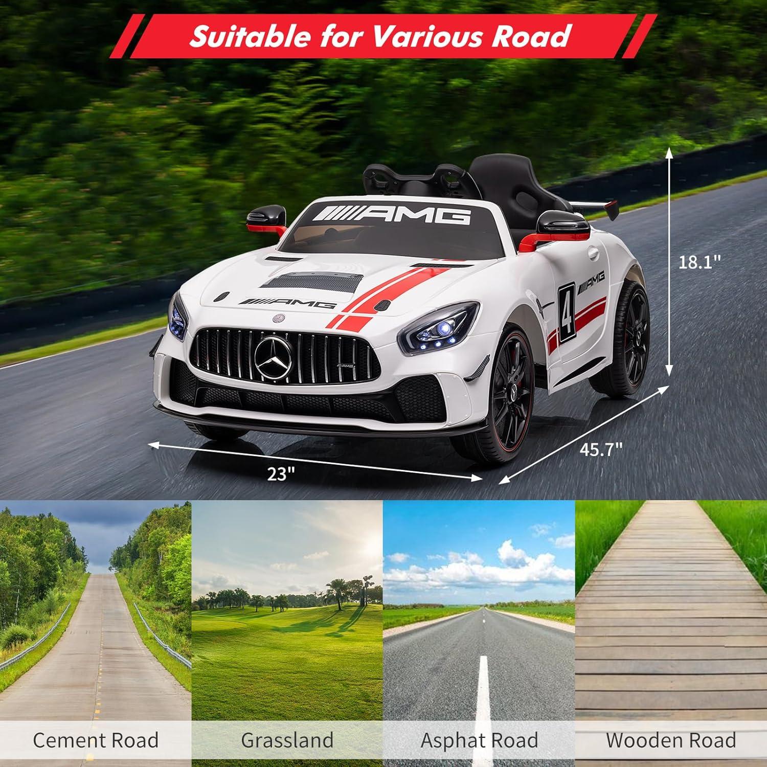 Ride on Car for Kids with Remote Contorl, 12V LicensedBen-zAMG Electric Vehicles Battery Powered Sports Car,Sound System, LED Headlights,One Button Assemble Wheels for 3-8 Years Boys Girls