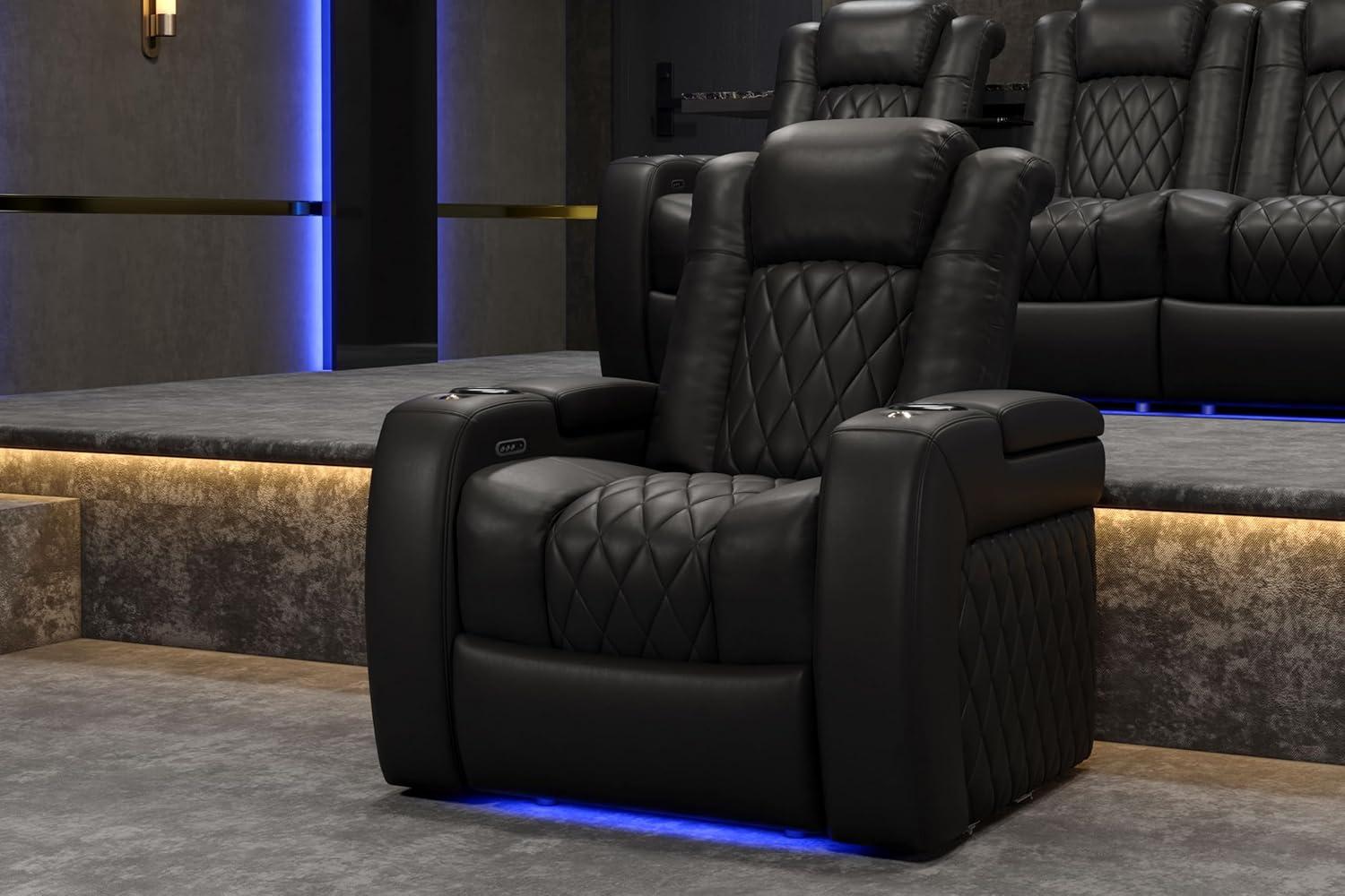 Valencia Tuscany Home Theater Seat - Nappa Leather Power Recliner with Cool Gel Memory Foam, USB-C/USB-A Charging, RGB LED Lights, Adjustable Lumbar & Headrest (Row of 2, Black)