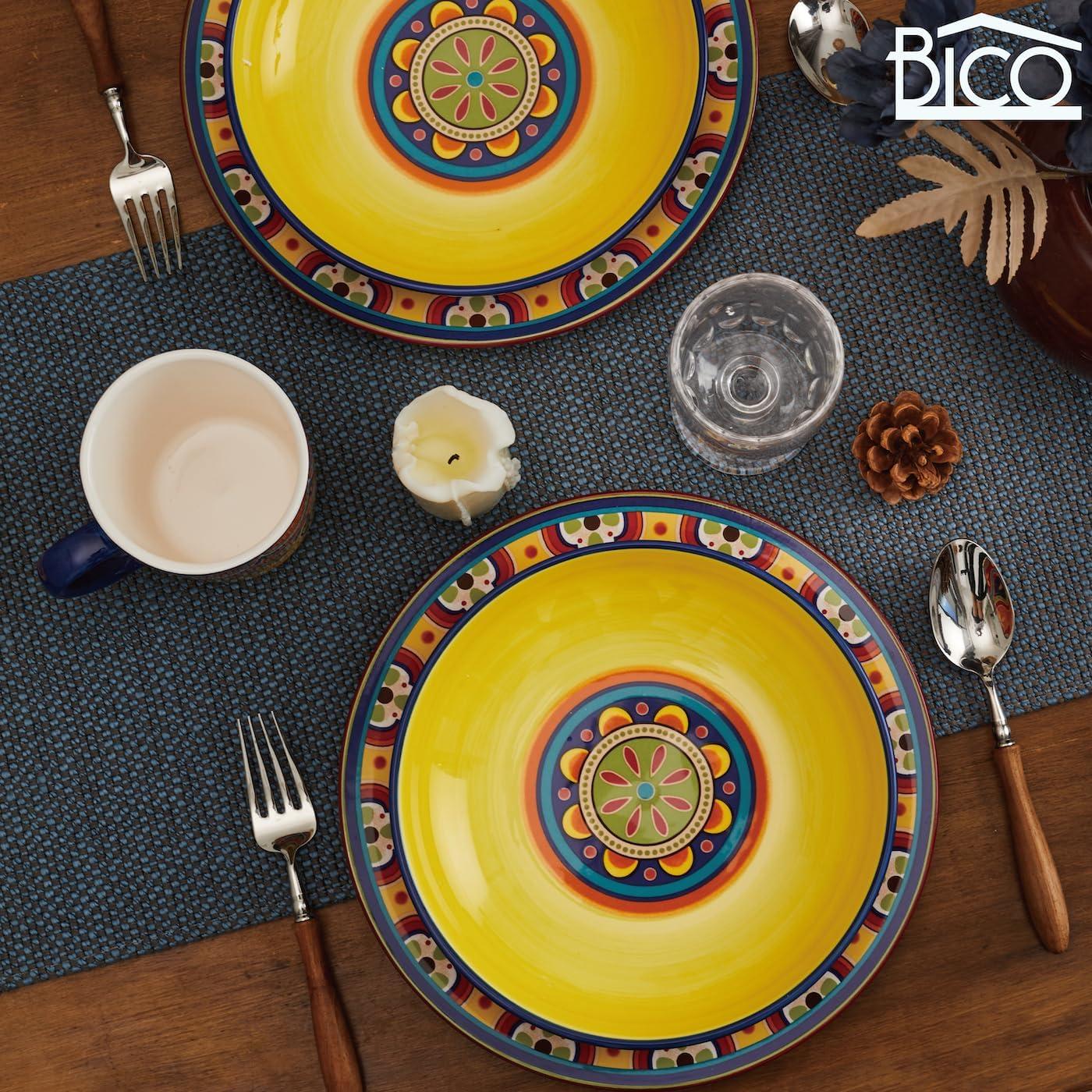 Bico Tunisian Ceramic 35oz Dinner Bowls, Set of 4, for Pasta, Salad, Cereal, Soup & Microwave & Dishwasher Safe