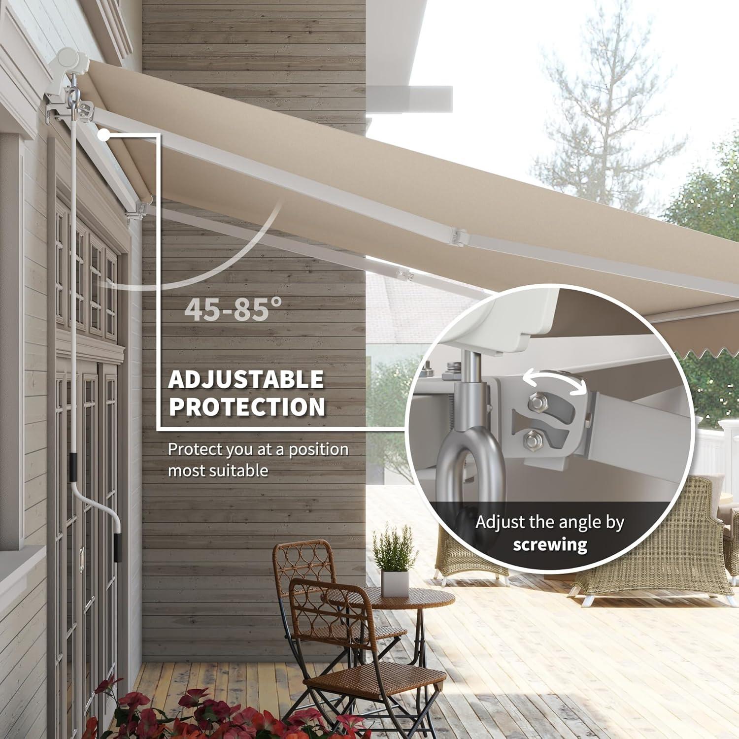 Cream White 12' x 10' Retractable Aluminum Patio Awning