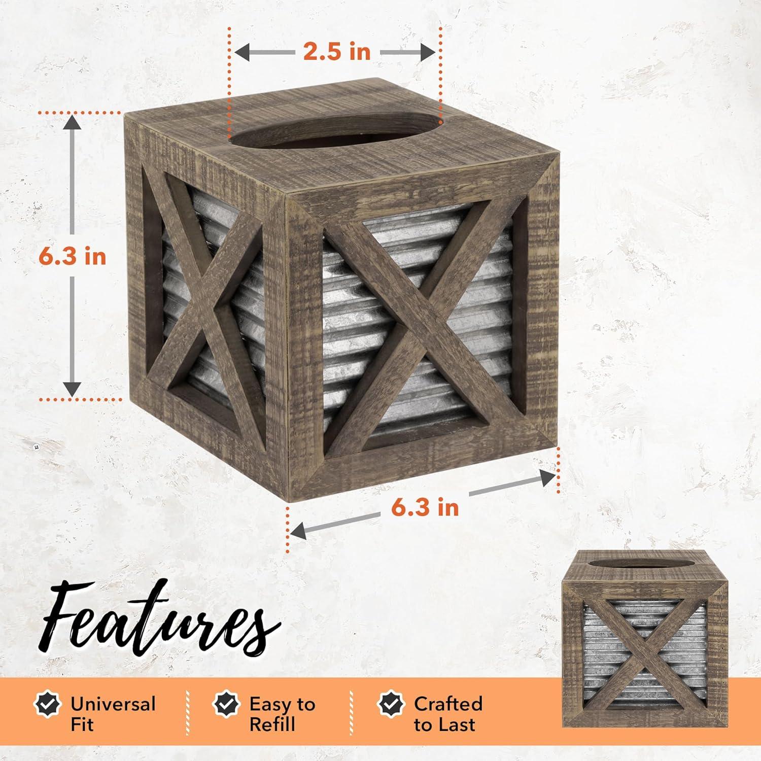 Autumn Alley Wood Rustic Farmhouse Tissue Box Cover with Galvanized Metal – Farmhouse Decor