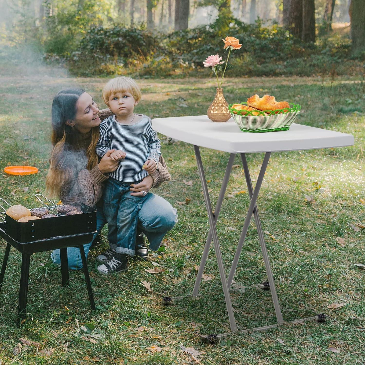 30'' Plastic Folding Tables Rectangular Utility Table Adjustable Height White