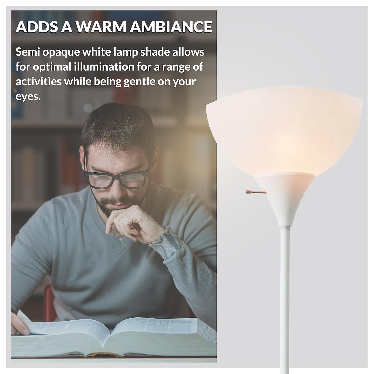 Newhouse Lighting 71” Modern White Energy Efficient Floor Lamp with White Torchiere Shades