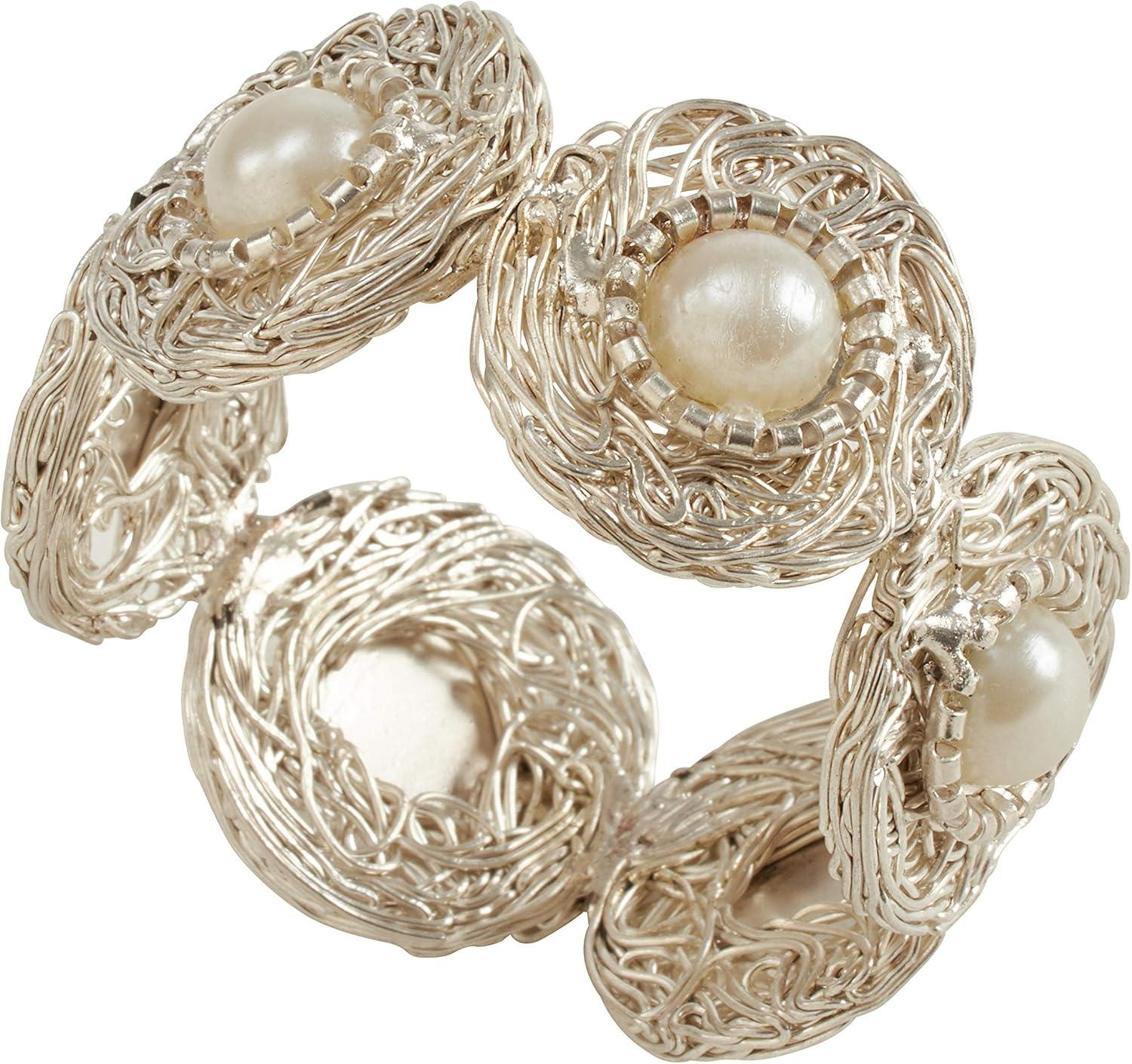 Silver Pearl Bead Vintage Napkin Rings Set of 4