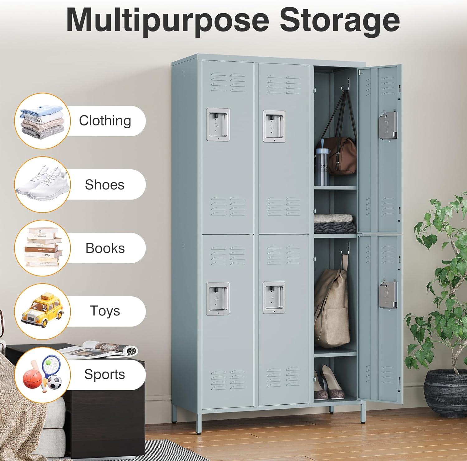 STANI Metal Lockers for Employees with Lock, 6 Doors Tall Steel Storage Locker with Shelves, Lockable Steel Cabinet for School Gym Office Garage (Grey, 6 Doors)