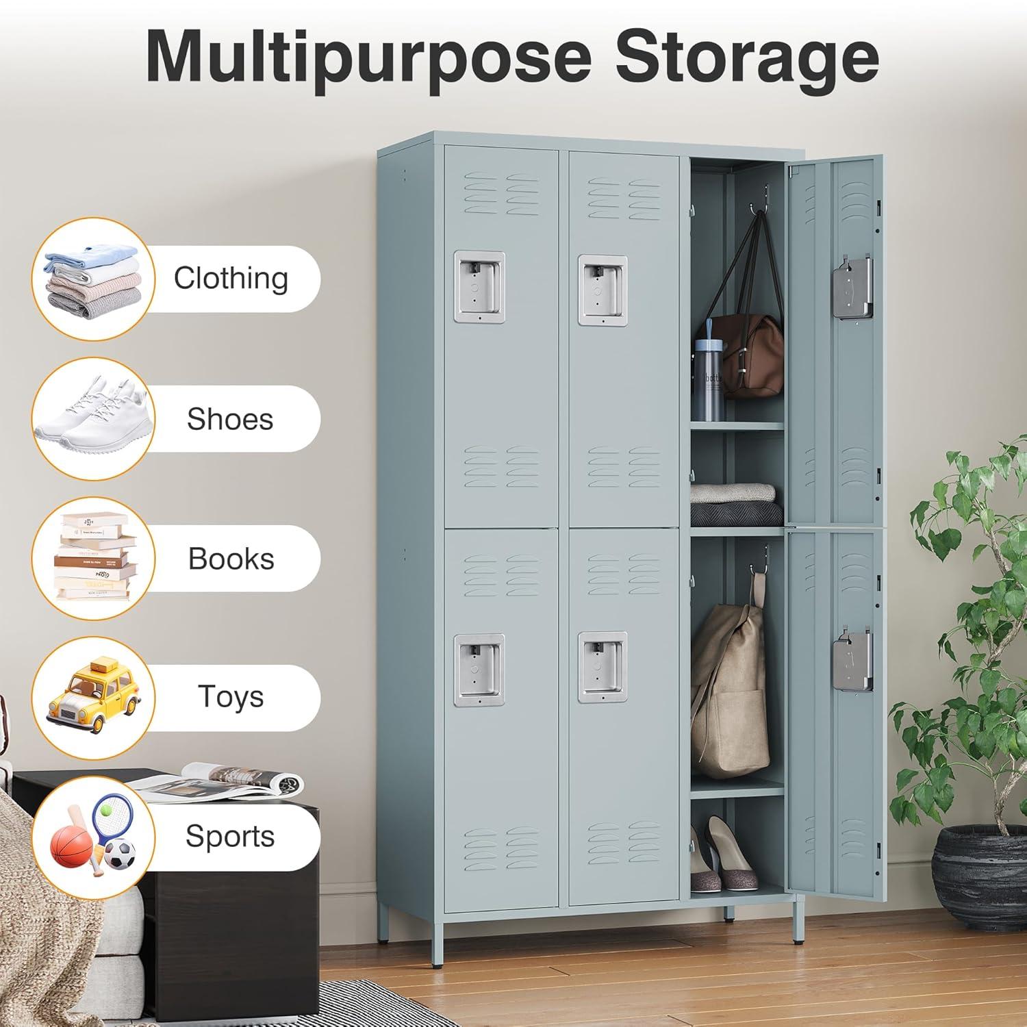 STANI Metal Lockers for Employees with Lock, 6 Doors Tall Steel Storage Locker with Shelves, Lockable Steel Cabinet for School Gym Office Garage (Grey, 6 Doors)