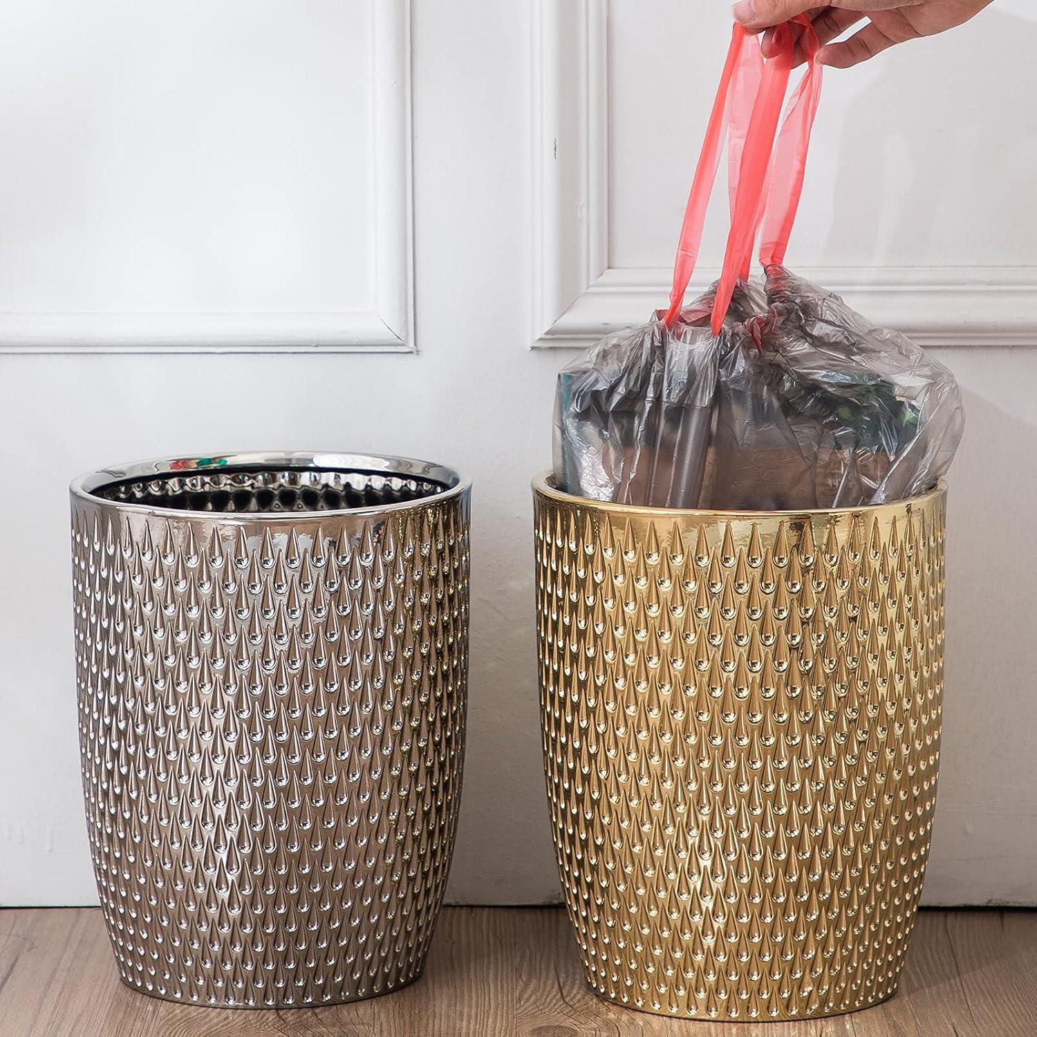 Gold Plated Ceramic Round Wastebasket for Bathrooms and Offices