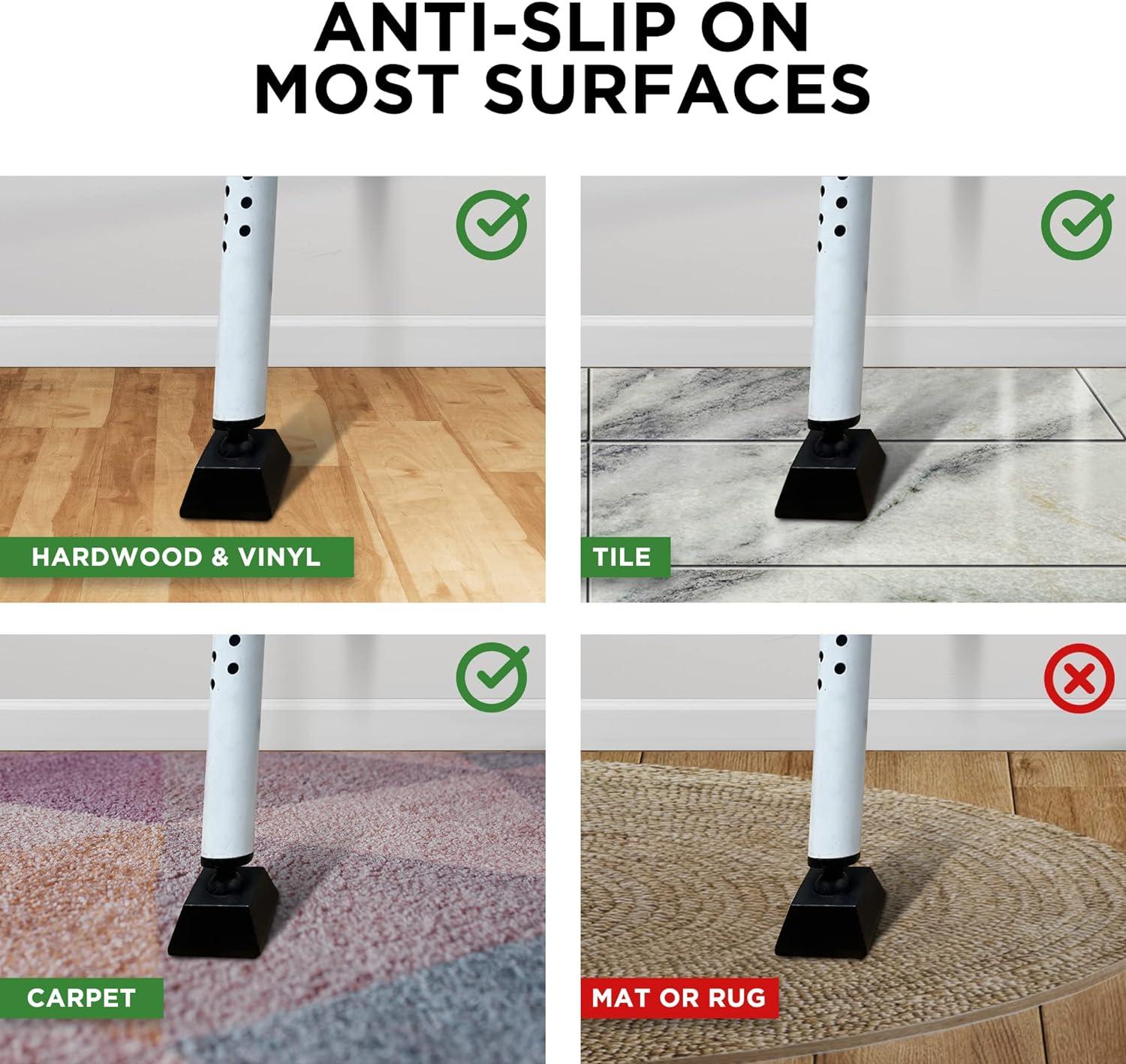 Adjustable White Steel Door Security Bar with Rubber Grip