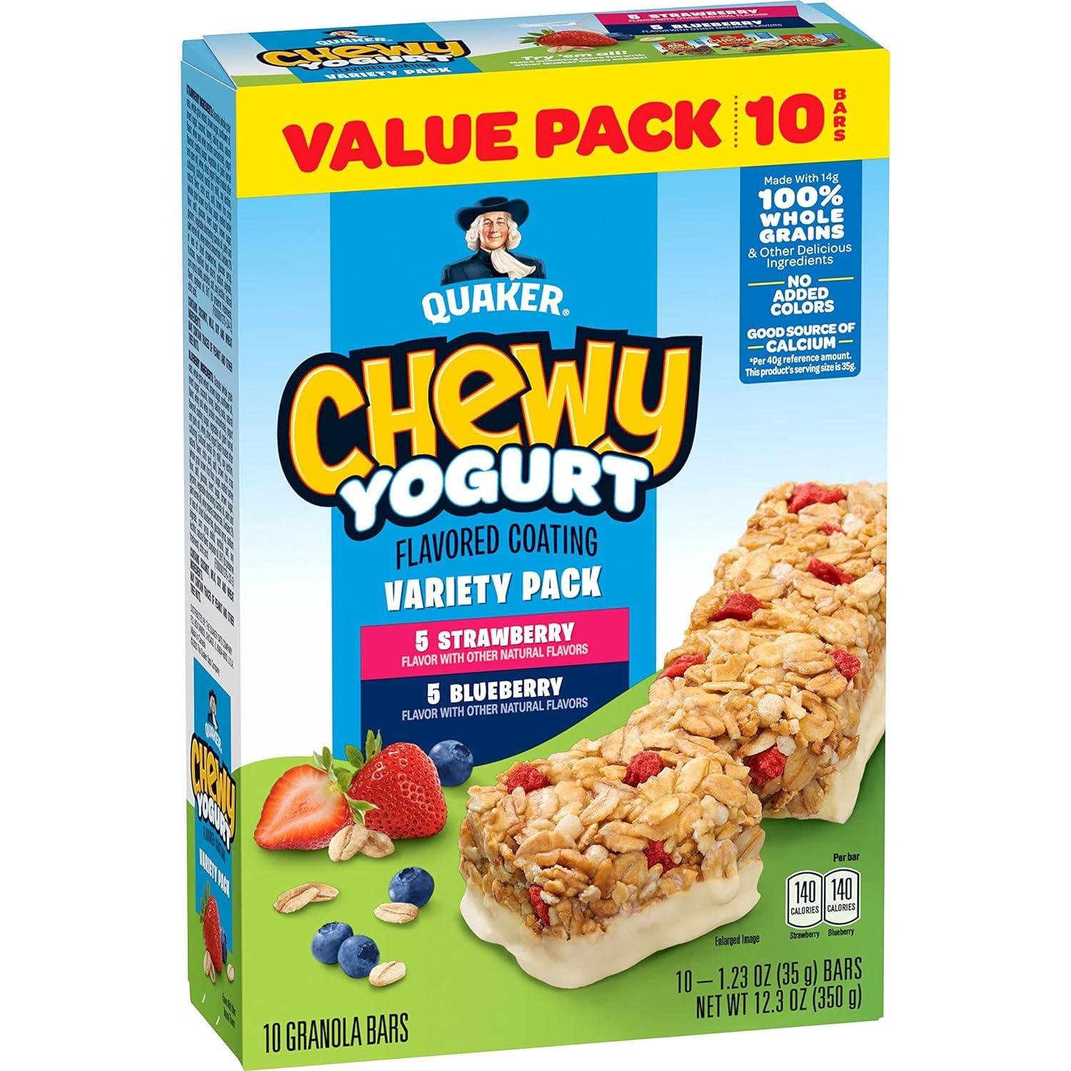 Quaker Chewy Yogurt Strawberry and Blueberry Variety Pack, 12.3 oz,  10 Count