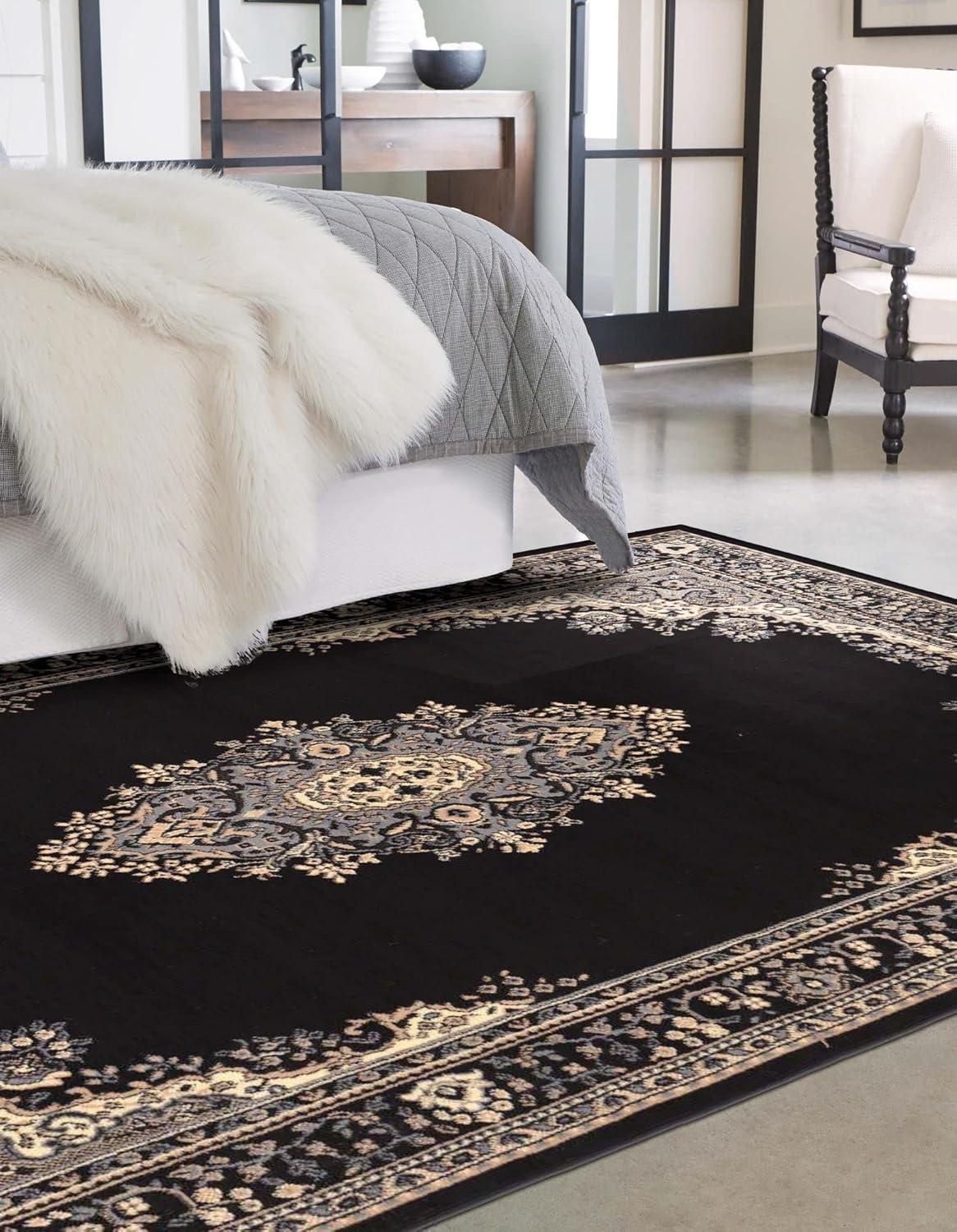 Elegant Medallion 9' x 12' Rectangular Black Synthetic Area Rug