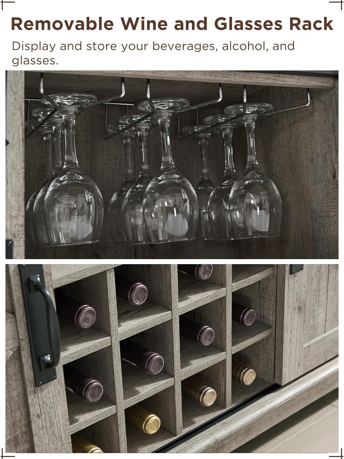 SinCiDo 54" Wine Bar Cabinet w/Sliding Barn Door, Kitchen Coffee Bar Cabinet w/Wine & Glass Rack, 3 Drawers, Large Buffet Sideboard, Light Rustic Oak