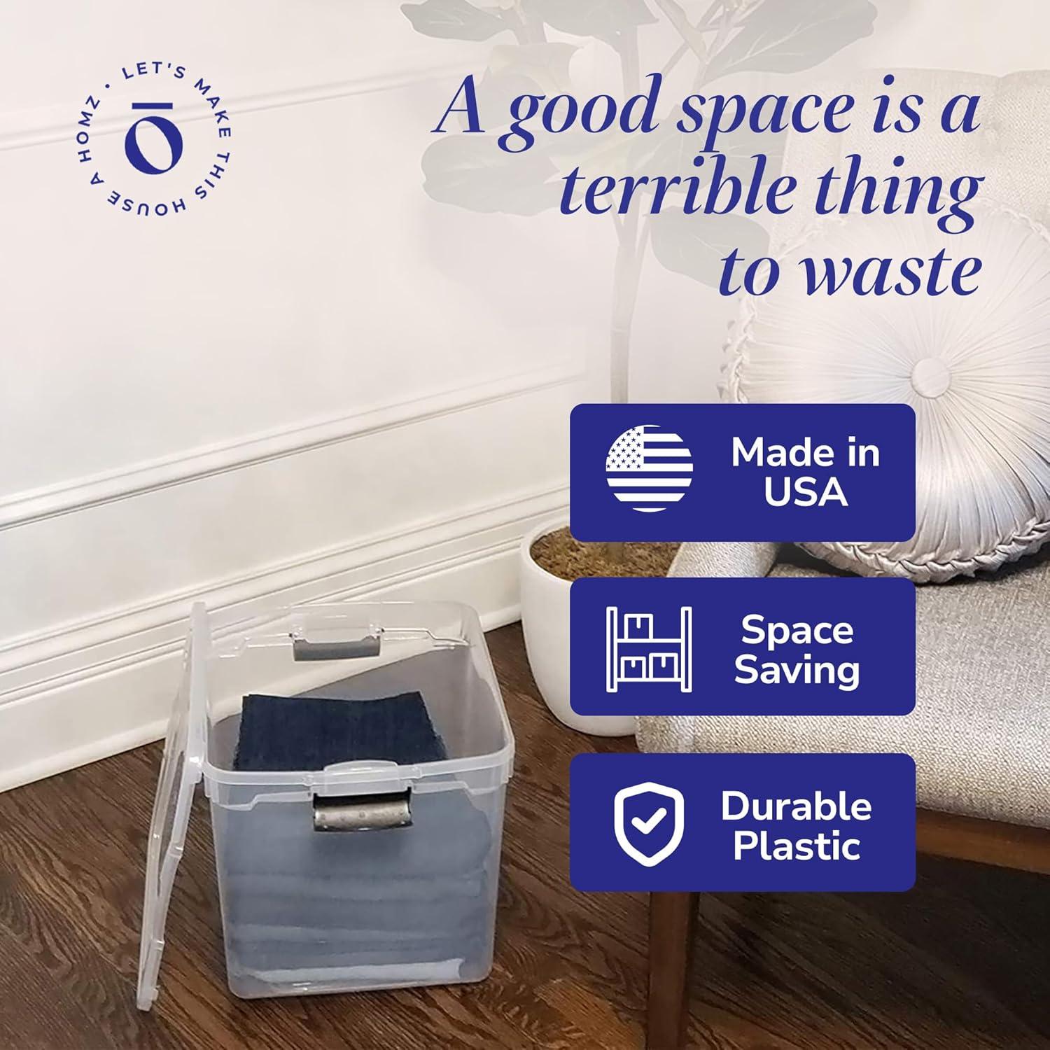 Homz 31 Quart Secured Seal Latch Extra Large Single Clear Stackable Storage Container Tote with Grey Handles for Home, Garage, or Basement, 4 Count