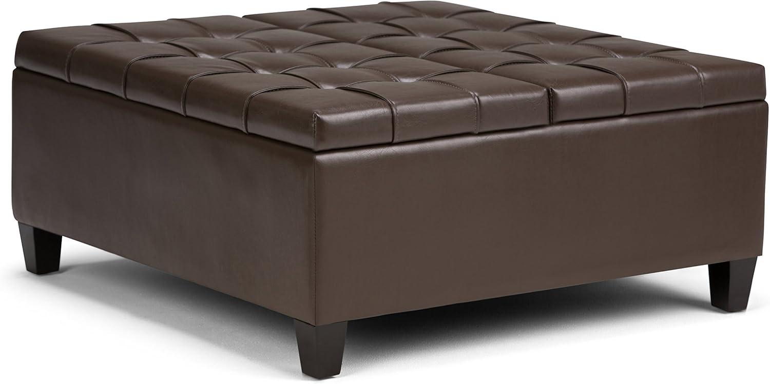 Chocolate Brown Tufted Faux Leather Cocktail Ottoman with Storage