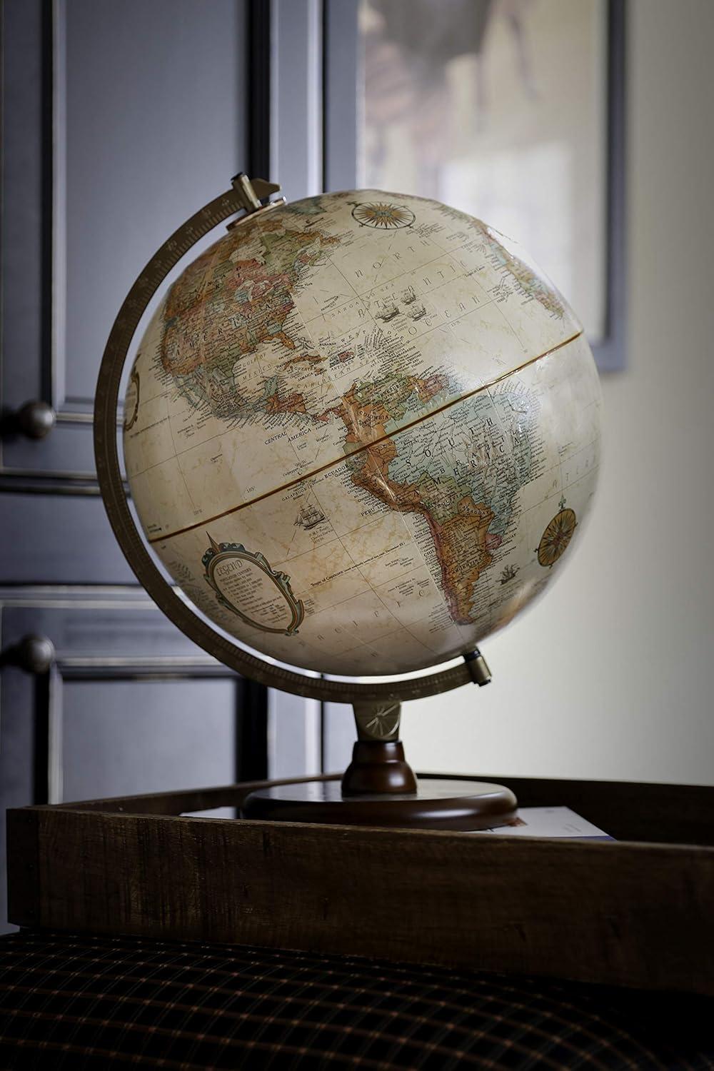 Champagne Oceans 12" Maple Wood Antique Desktop Globe