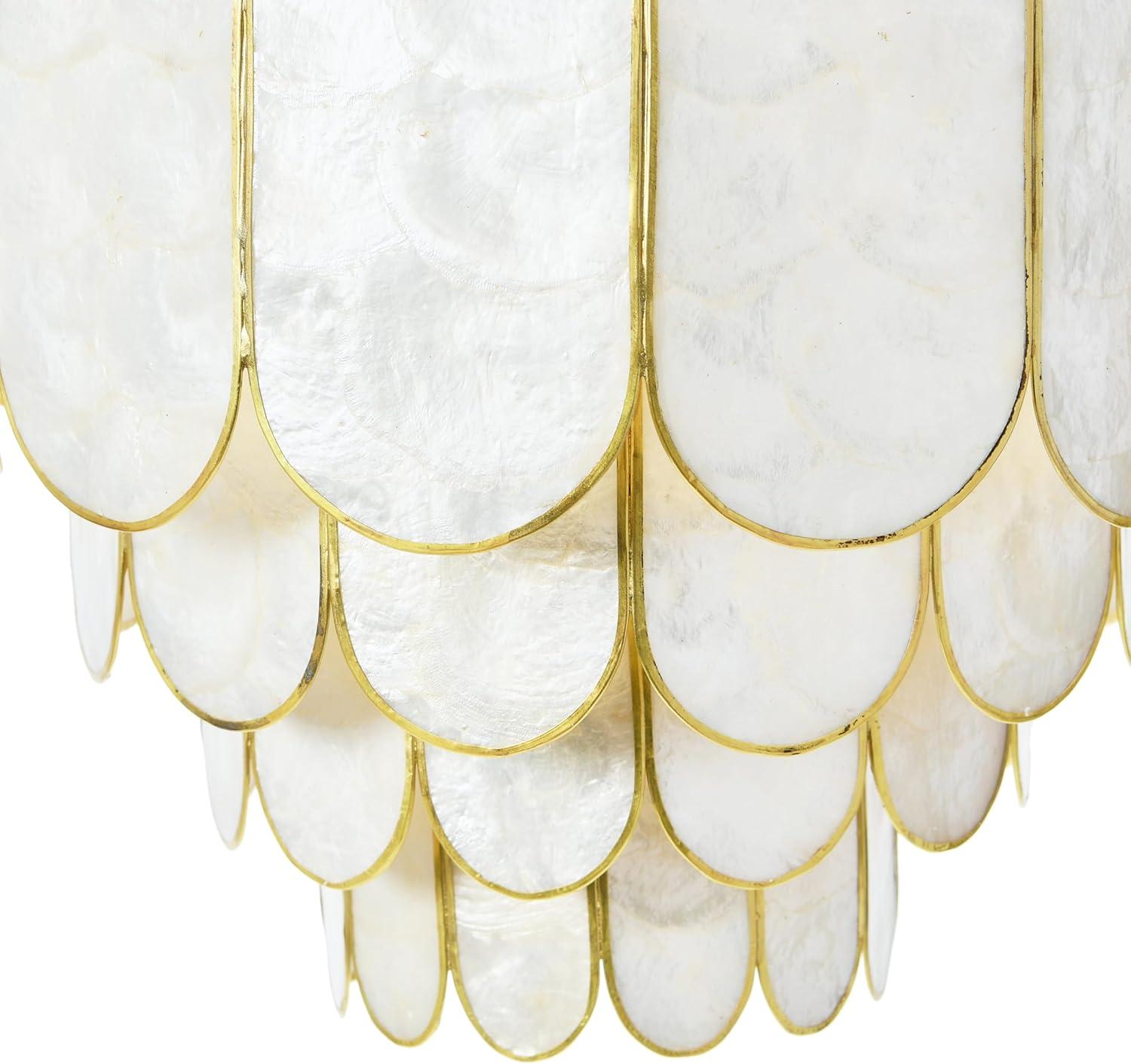 Storied Home 14" Round 4-Tier Capiz and Metal Flush Mount Ceiling Light Gold: Artisan Crafted, ETL Listed, Iron Body