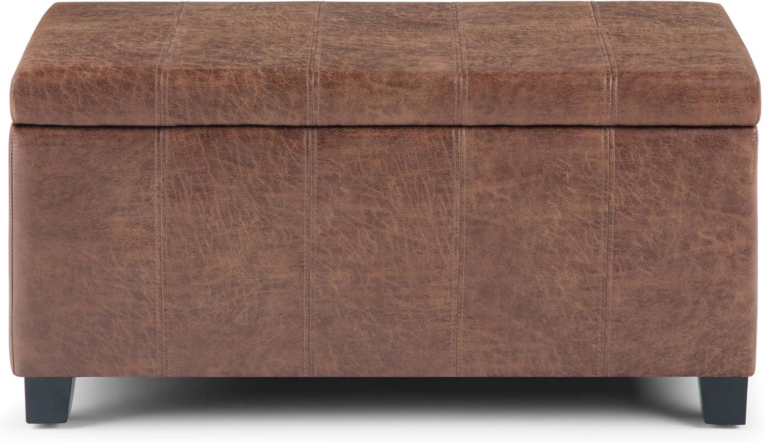 Dover Distressed Umber Brown Faux Leather Lift-Top Storage Ottoman