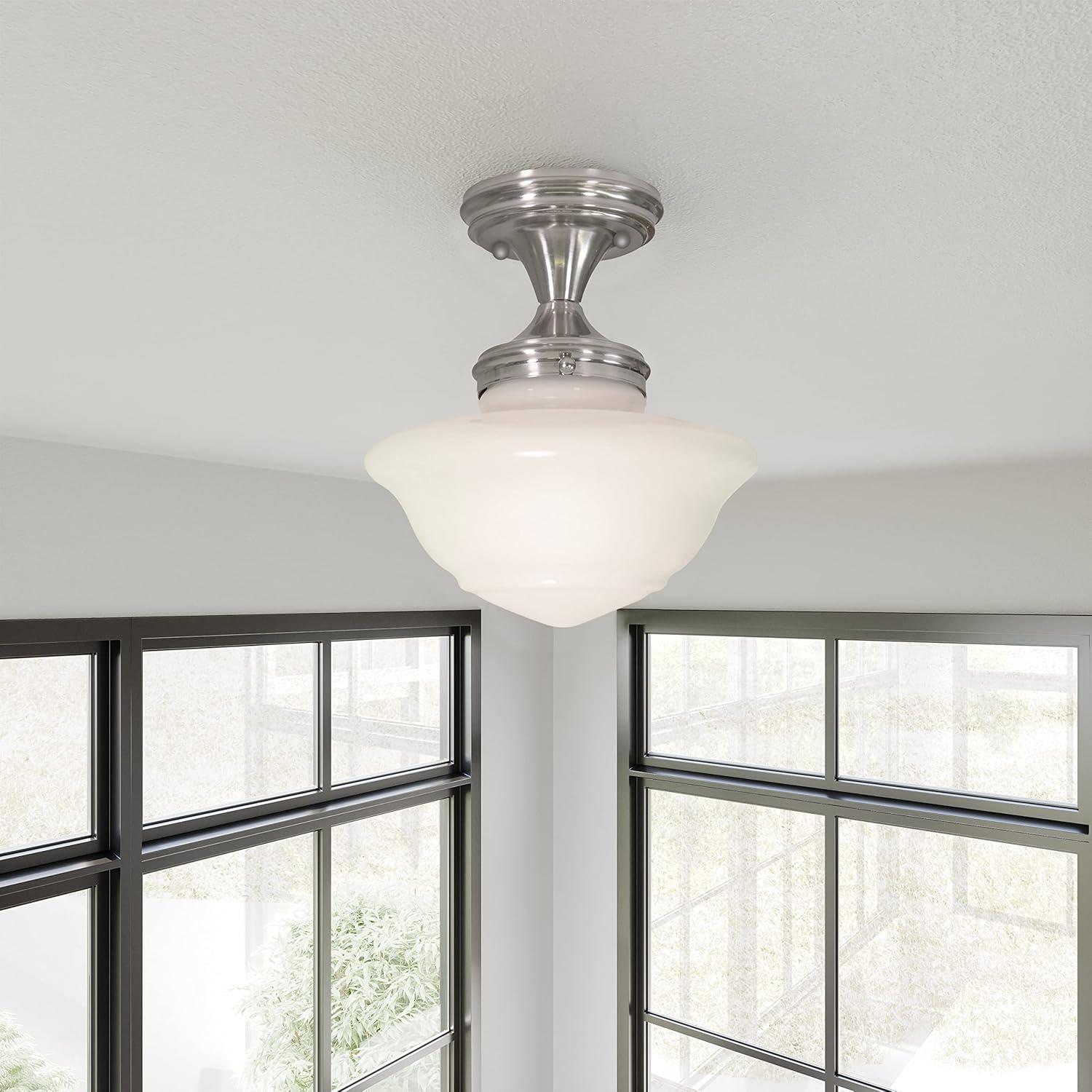 Design House Schoolhouse 9" Semi-Flush Mount Ceiling Light, Satin Nickel