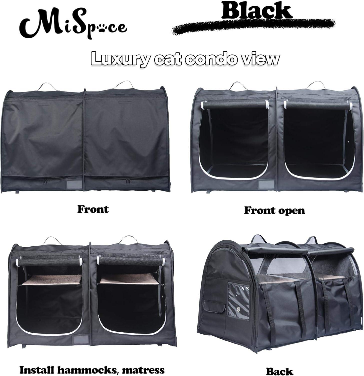 Mispace Portable Twin Compartment Show House Cat Cage Condo,Comfy Puppy Home Dog Travel Crate with Carry Bag/2 Hammocks/Mats & Collapsible Litter Box