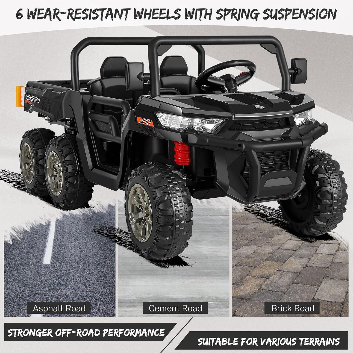 4 Wheels 24V Ride on Dump Truck Toys 2 Seater Kids Ride On UTV Car with Remote Control,Electric Dump Bed