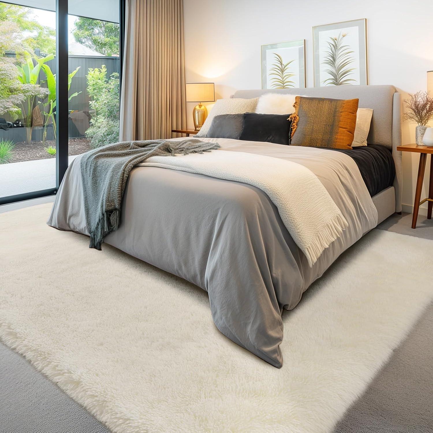 Mercer41 Area Rugs 9X12 Living Room, Cream Large Area Rug Shag Shaggy Carpet Soft Plush Furry Bedside Rug