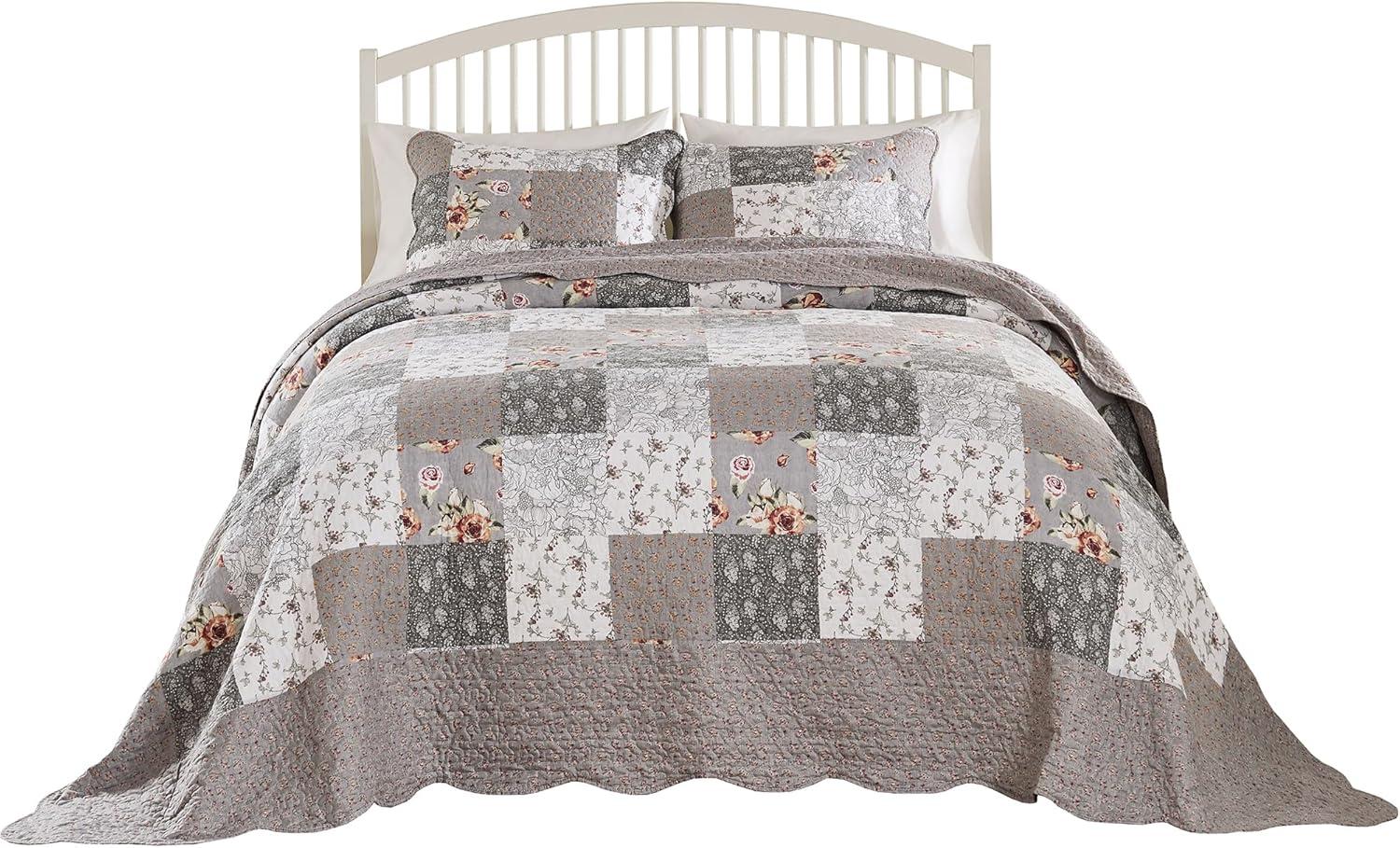 Barefoot Bungalow Giulia Cotton-Rich Floral Print Quilted Bedspread Set, 3-Piece Jumbo Queen, Multi