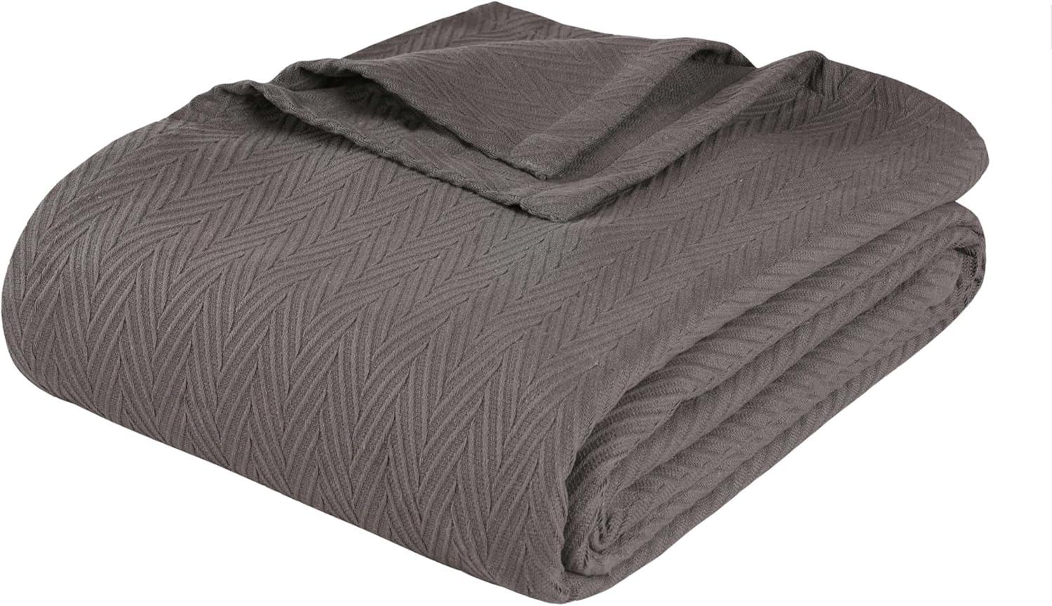 Superior Dobbyweave Knit Cotton Blanket, All Season Bed Blanket, Full/Queen 88" x 100", Charcoal