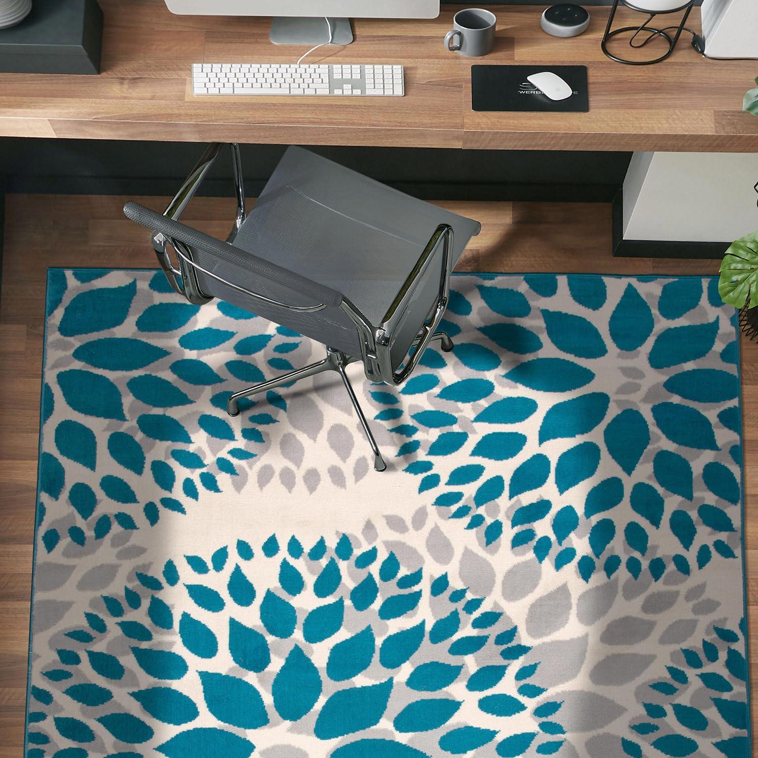 World Rug Gallery Modern Floral Circles Blue 5' x 7' Area Rug