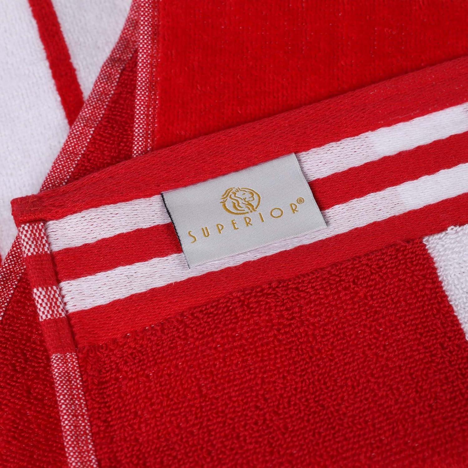 Superior Cotton Striped Oversized Beach Towel, 34" x 64", Red