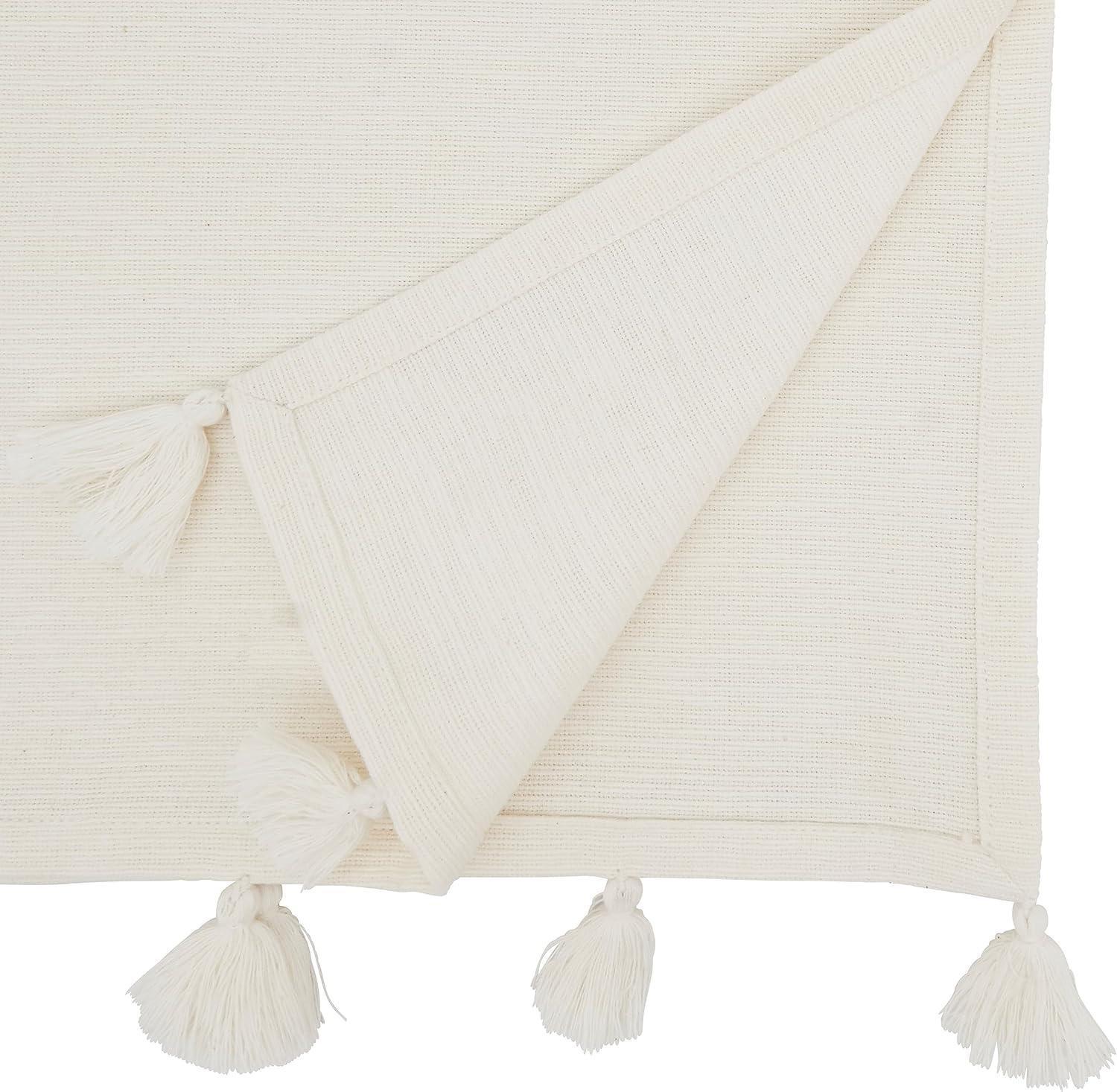 White Cotton Modern Minimalist Tassel Table Runner