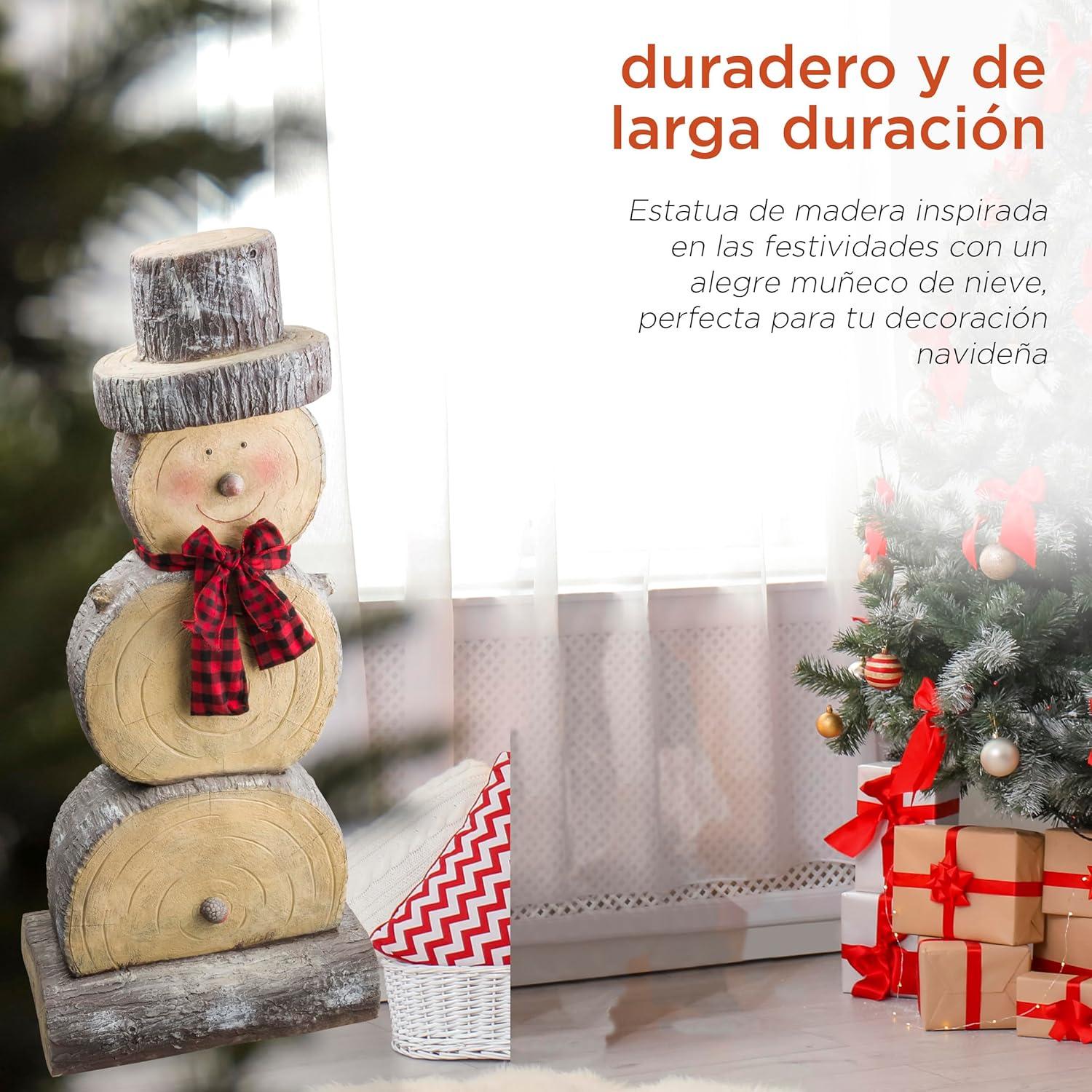Alpine Corporation 16" x 9" x 38" Wooden Snowman Holiday Statue, Brown/Tan