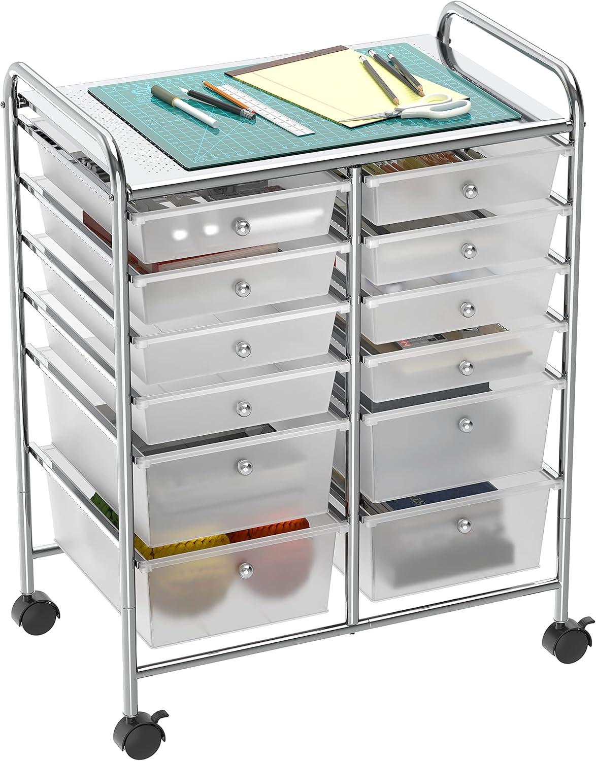 Simple Houseware 12 Drawers Rolling Storage Art Craft Organizer, Chrome