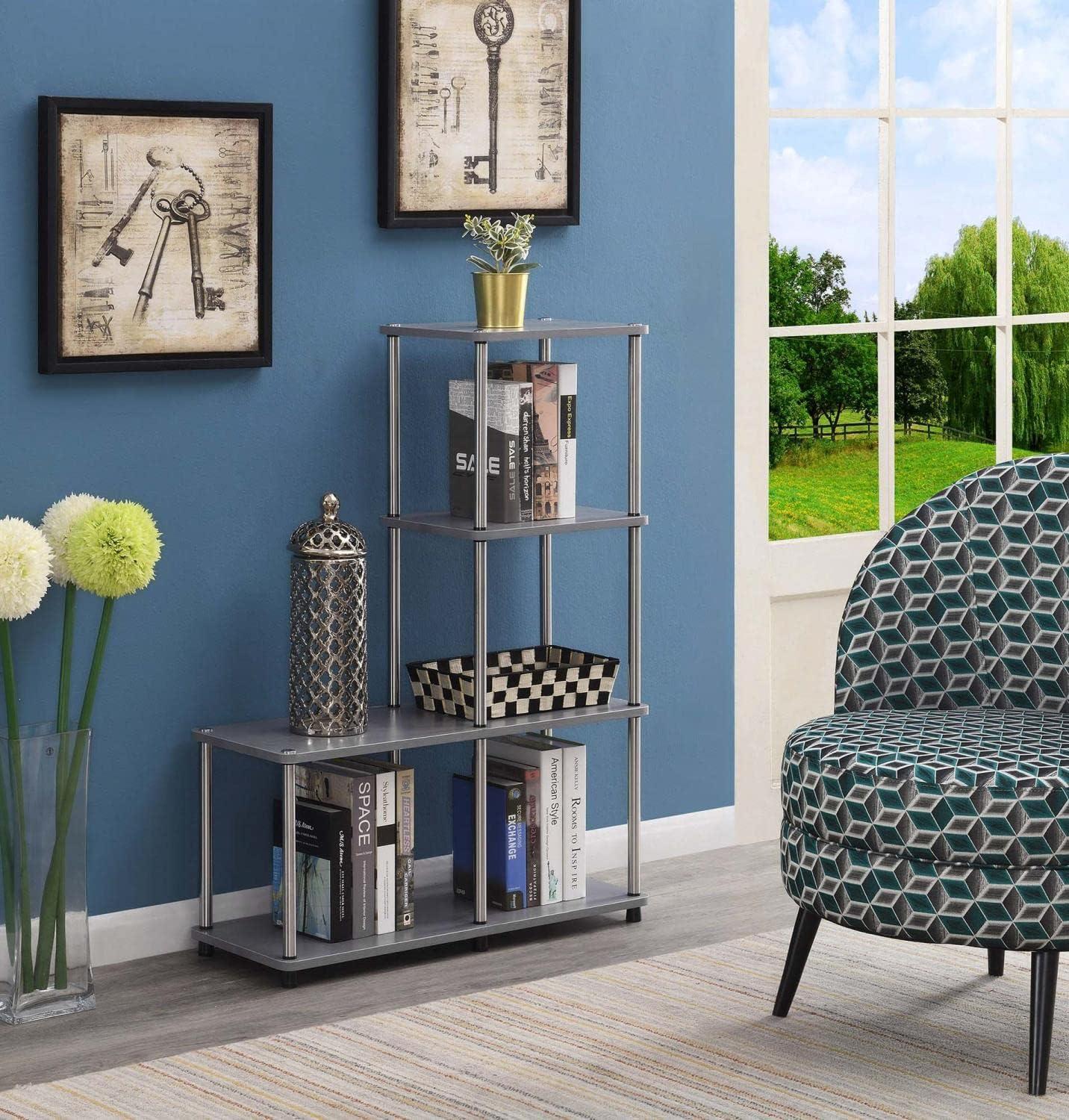 Designs2Go 4-Tier Gray L-Shaped Modern Bookshelf