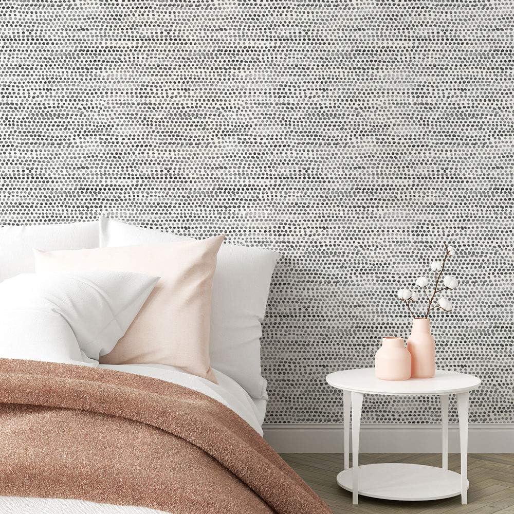 Tempaper & Co. Moire Dots Removable Peel and Stick Wallpaper, Black and White, 28 sq ft: Modern Vinyl, Self-Adhesive, Washable