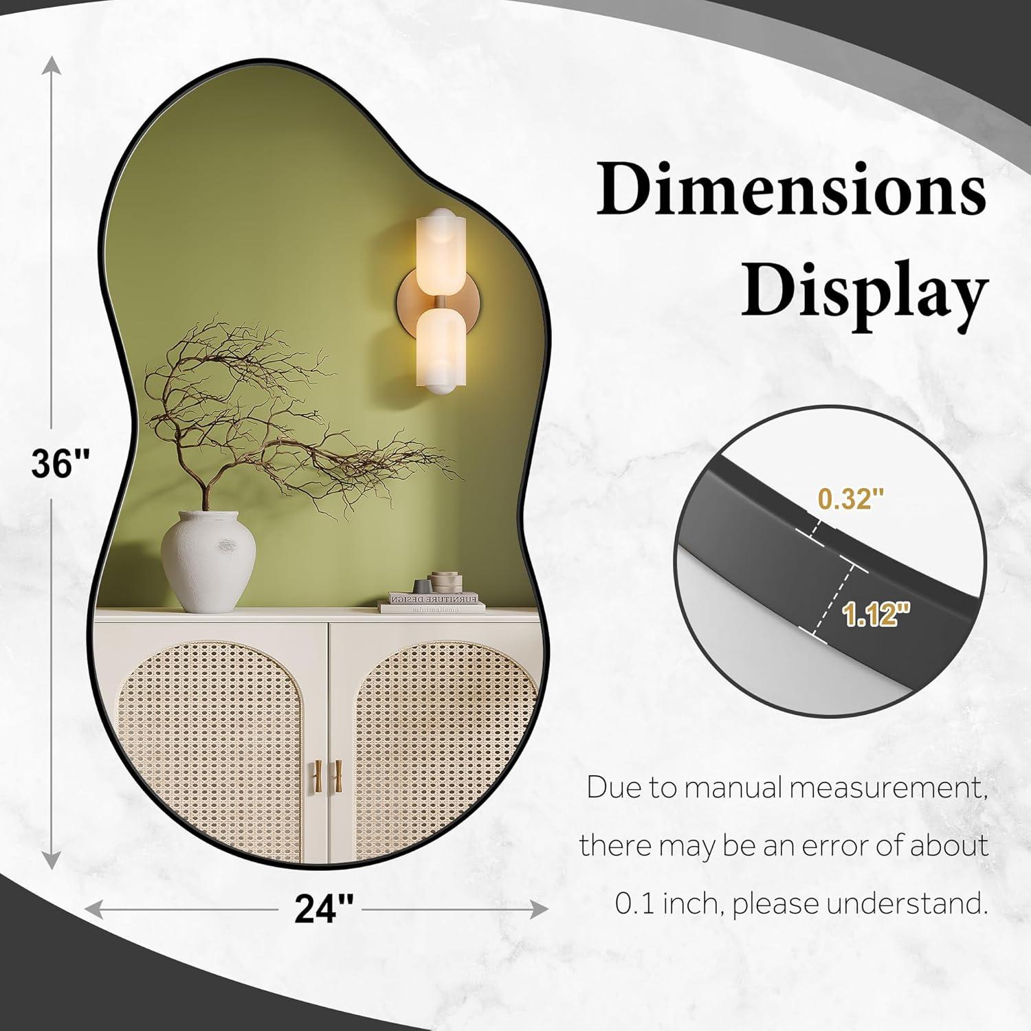 Funtouch Irregular Wall Mirrors 24"x 36" Cloud Shaped Mirrors for Bathroom, Aluminum Alloy Frame Black
