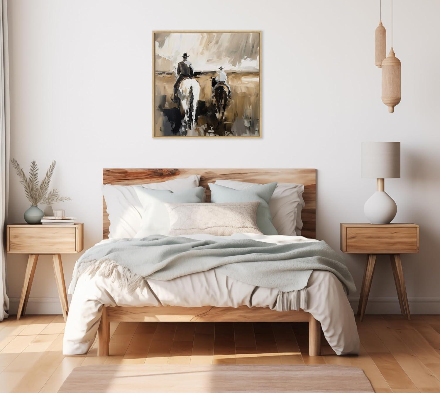 Kate & Laurel All Things Decor 30"x30" Sylvie Cowboy Horseback Neutral 2 Framed Canvas by Creative Bunch Natural