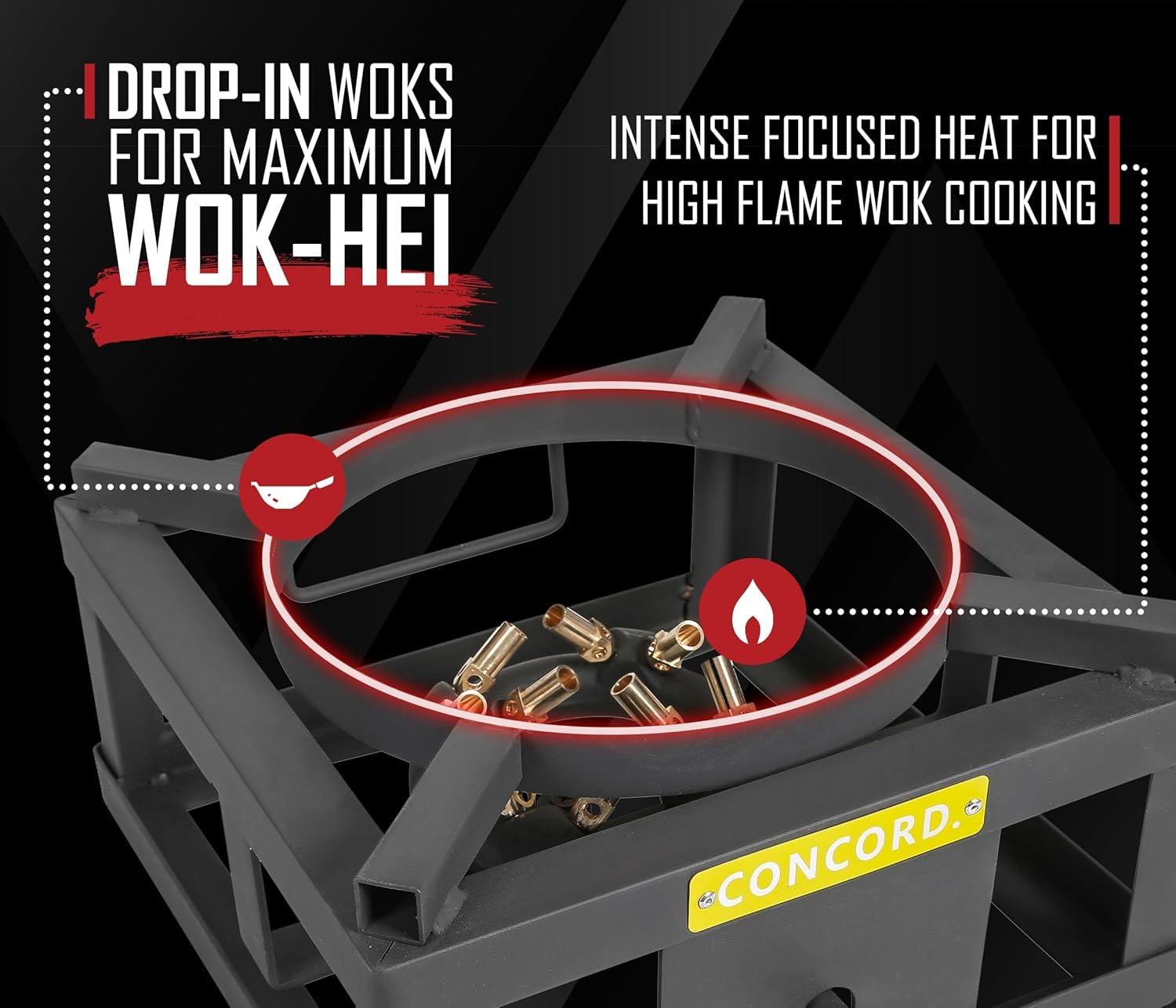 CONCORD THE WOK BLOCK 12" Single Propane Outdoor Burner with Built in Wok Ring. 45,000 BTU Great for Stir Frying, Camping, Use as a Side Burner, and More!