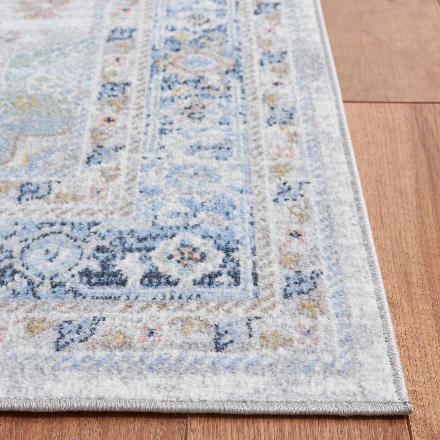 SAFAVIEH Bayside Zoja Oriental Polyester Machine Washable Runner Rug, Grey/Blue, 2'2" x 8'