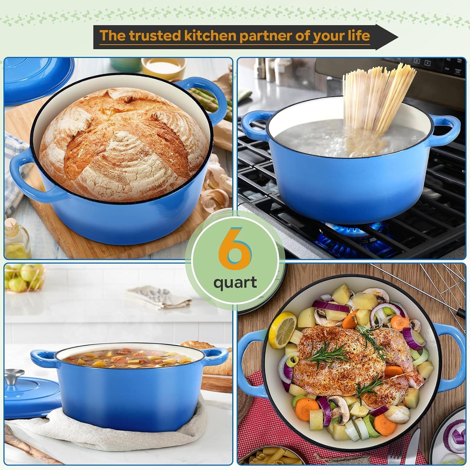 SPECIALTY FLOORING INC Dutch Oven,Enameled Cast Iron Dutch Oven Cooking Pot With Lid & Dual Handles, For Bread Baking Braising Stewing, Heavy Duty & Non Stick, Oven & All Stovetops Safe