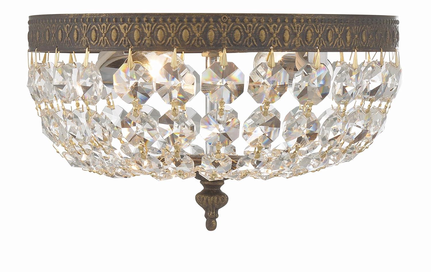 English Bronze Flush Mount with Clear Italian Crystals