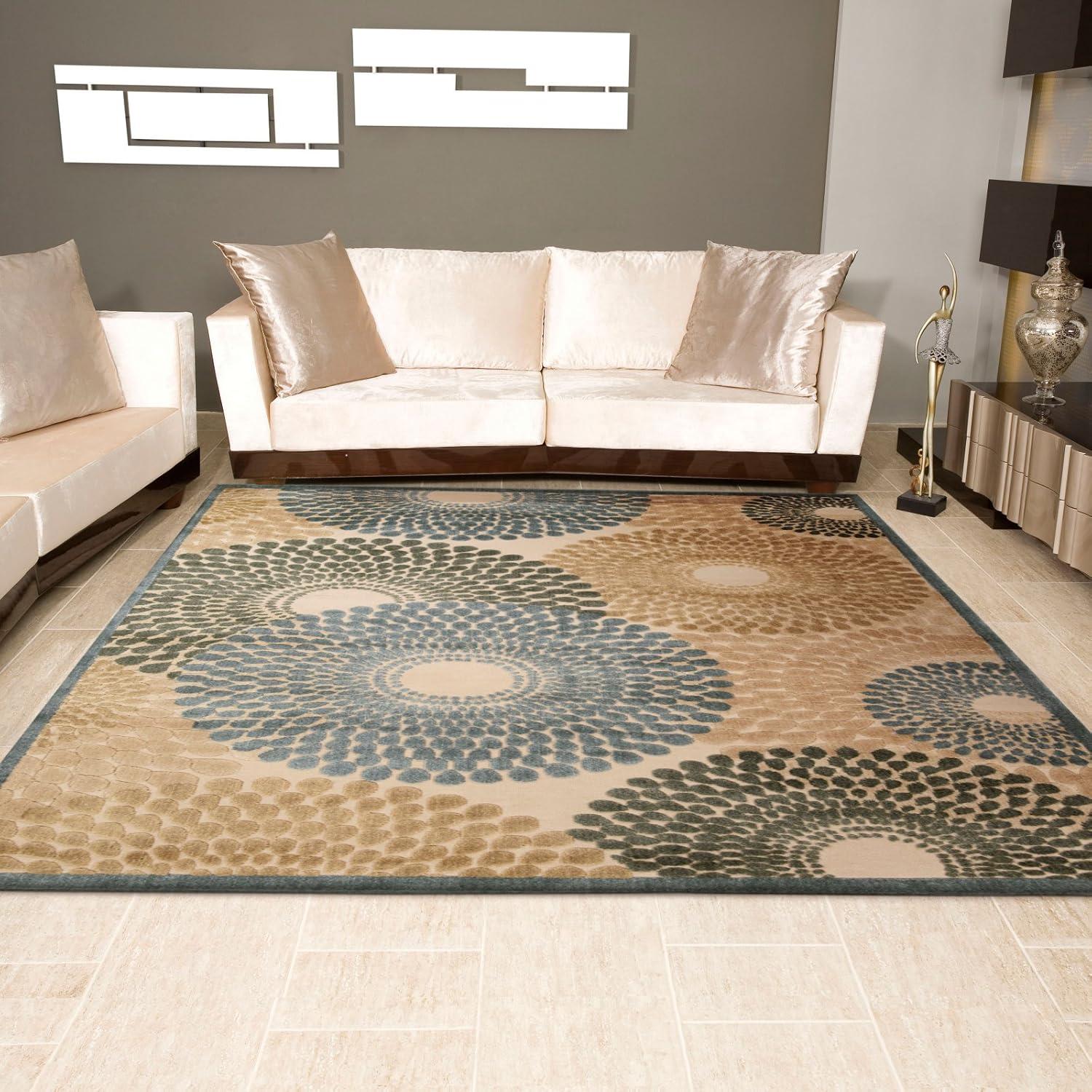 Tri-Tone Geometric Parchment 27" x 45" Synthetic Accent Rug