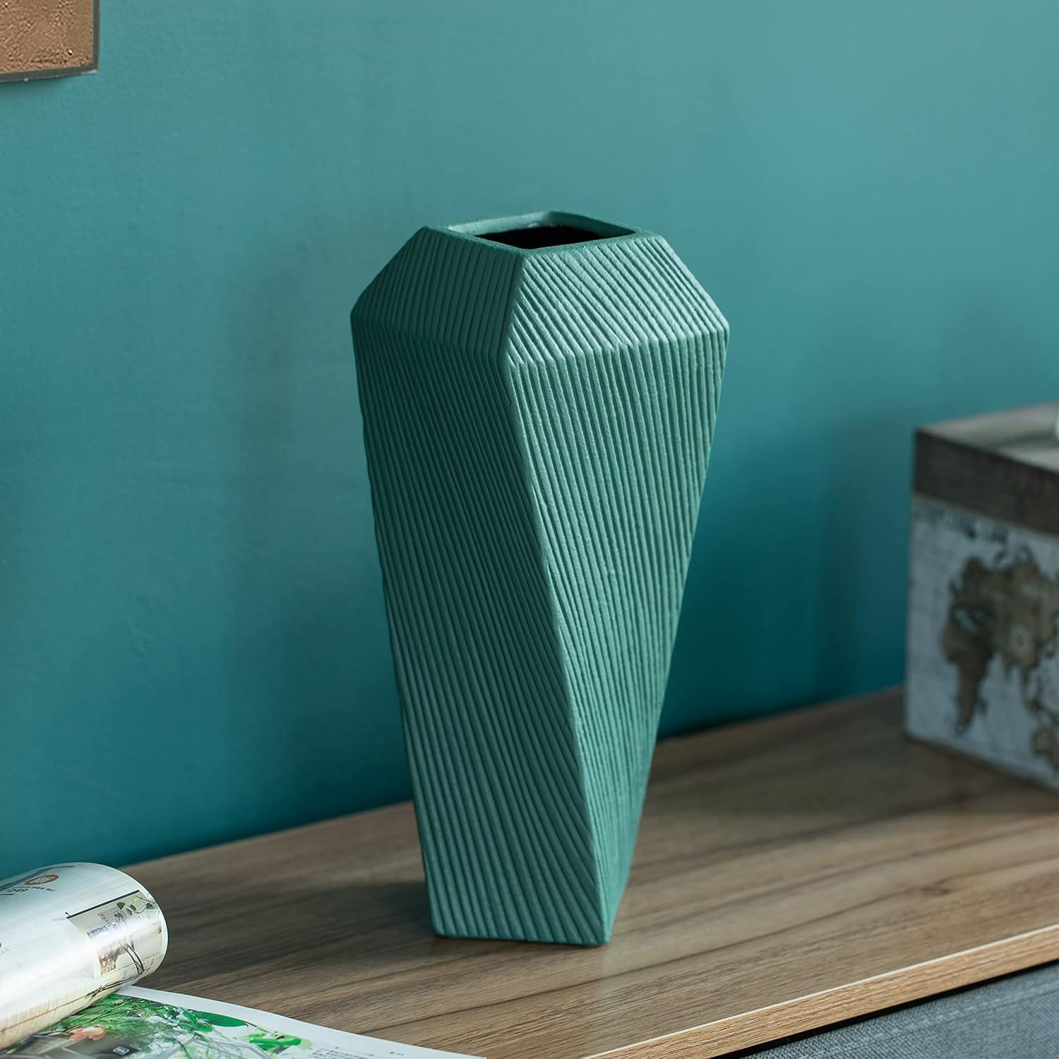 Uniquewise 12" H Decorative Ceramic Square Twisted Centerpiece Table Vase Green, Large