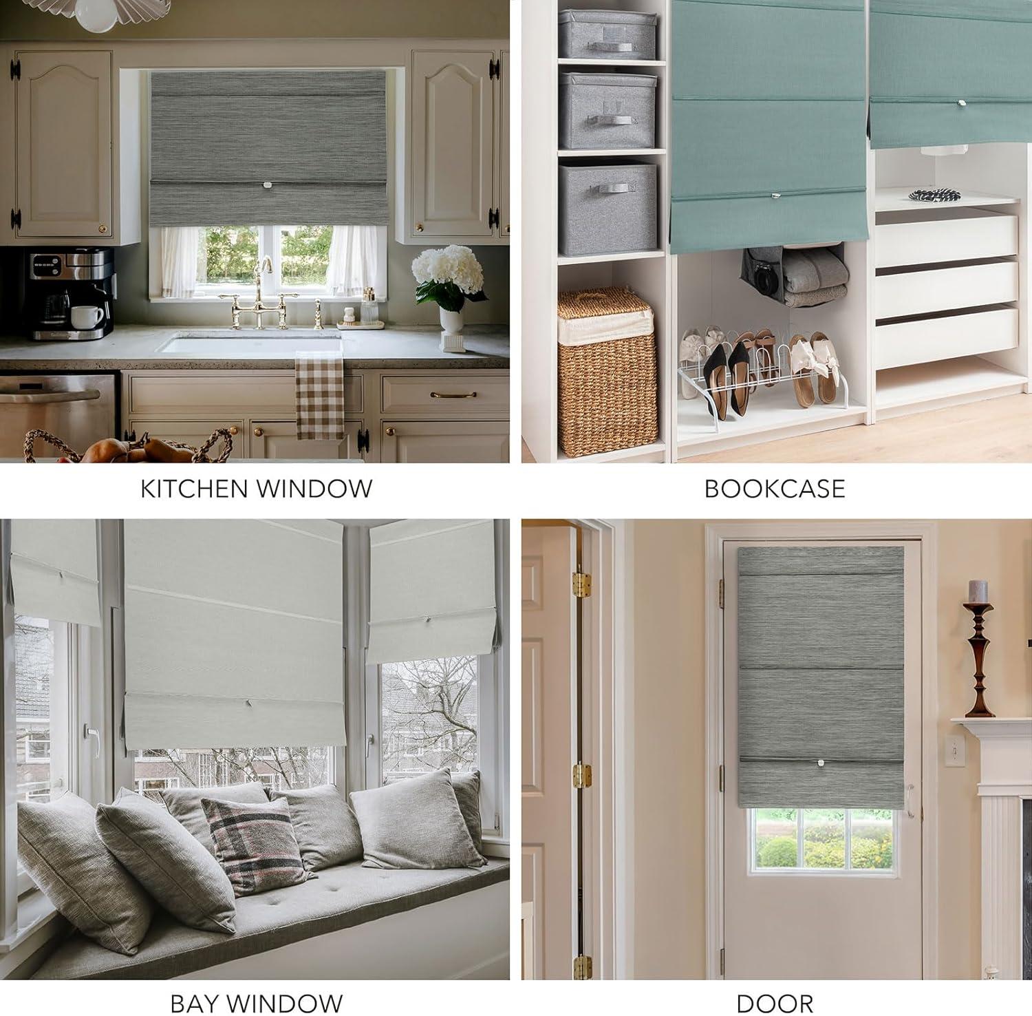 Iron No Drill Cordless 99.99% Blackout Natural Woven Magnetic Roman Shades, 35 in. W x 65 in. L