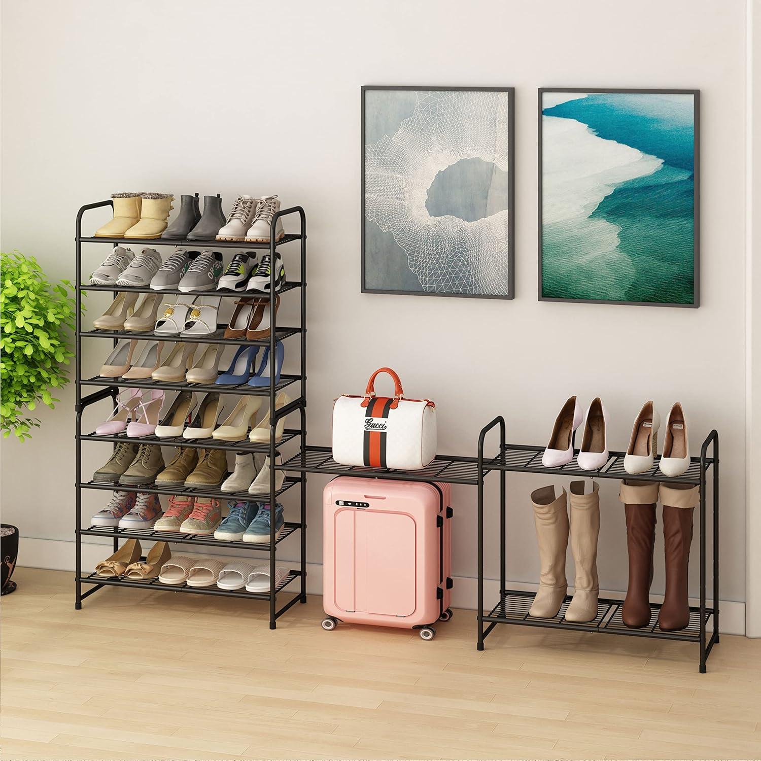 Black Metal 4-Tier Stackable Shoe Rack