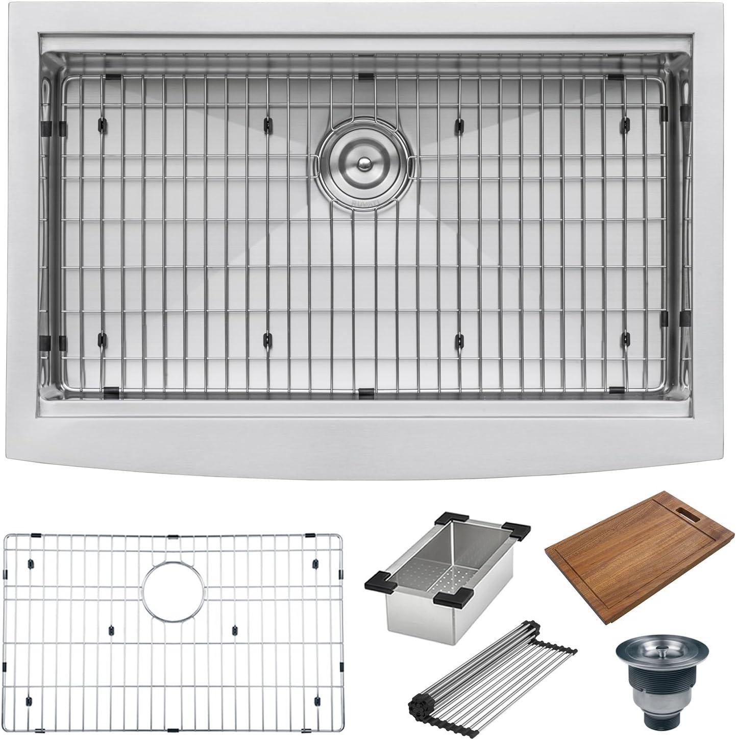 Ruvati 36-inch Apron-front Workstation Farmhouse Kitchen Sink 16 Gauge Stainless Steel Single Bowl