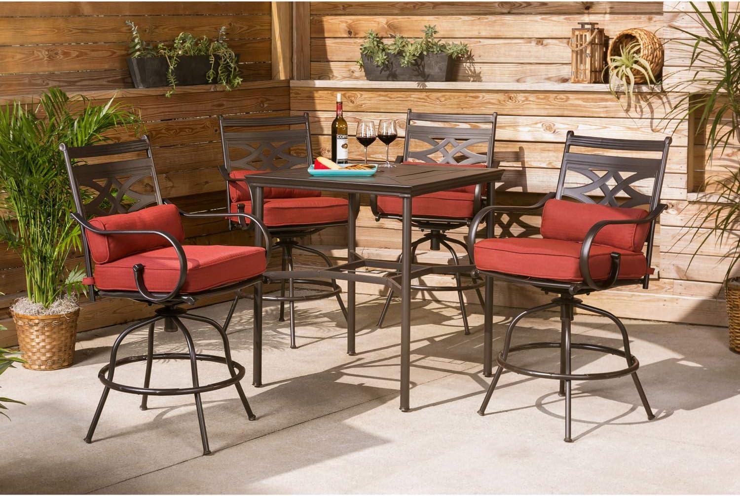 Montclair 5-Piece Steel Outdoor Dining Set with Chili Red Cushions