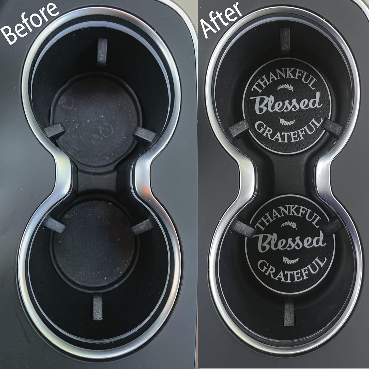 Proverbs 18:10 Products Cute Coasters and Accessories / (4) Pack / Car Cup Holders / Thankful Grateful Blessed Interior Accessories, Black