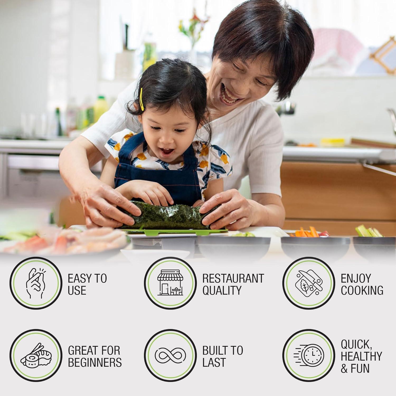 Green Plastic Sushi Making Kit with Rice Frame and Cutter