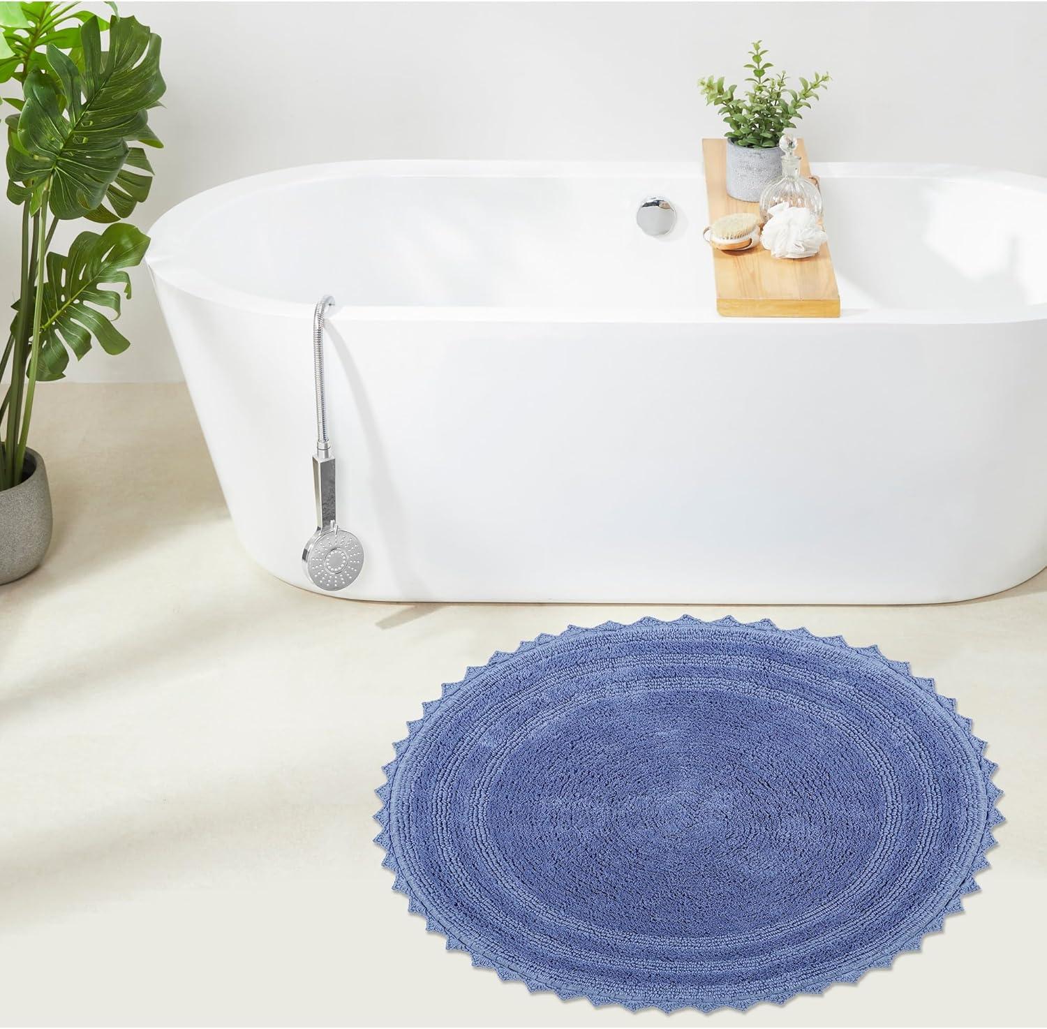 Better Trends Lilly Crochet 100% Cotton Tufted Reversible Bath Rug 30" Round - Blue