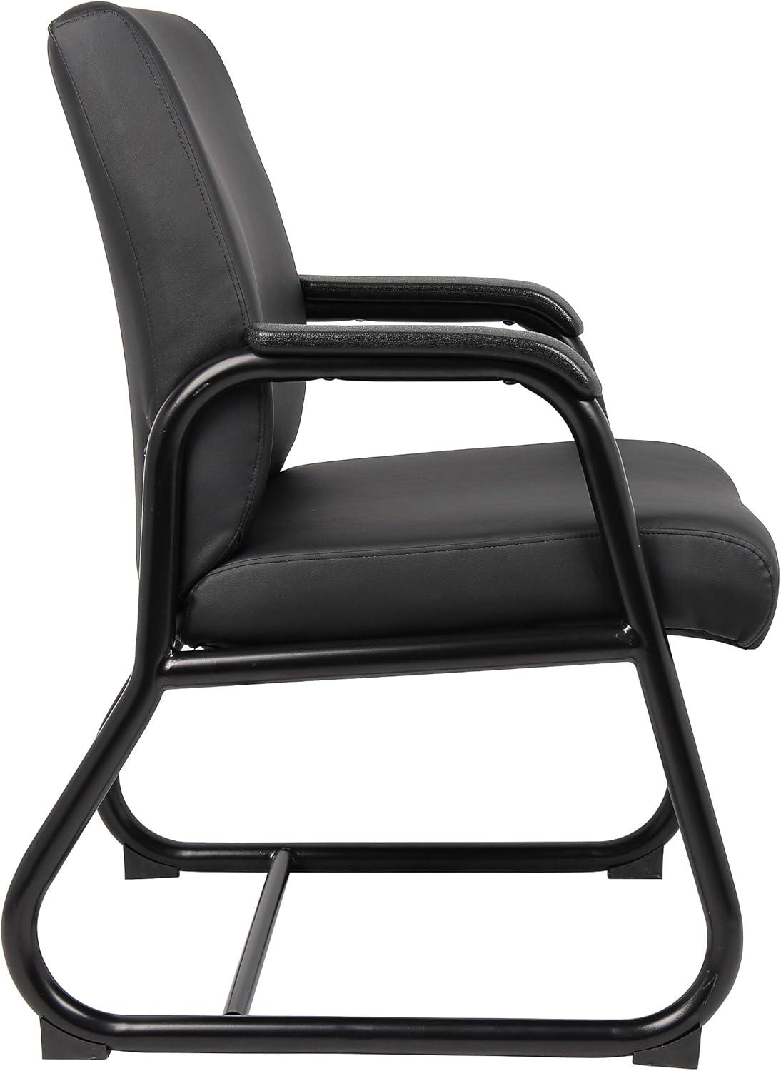 Boss Office Products Guest Chair Heavy Duty Black: Metal Frame, Fixed Arms, Padded, Sled Base, 350 lb Capacity