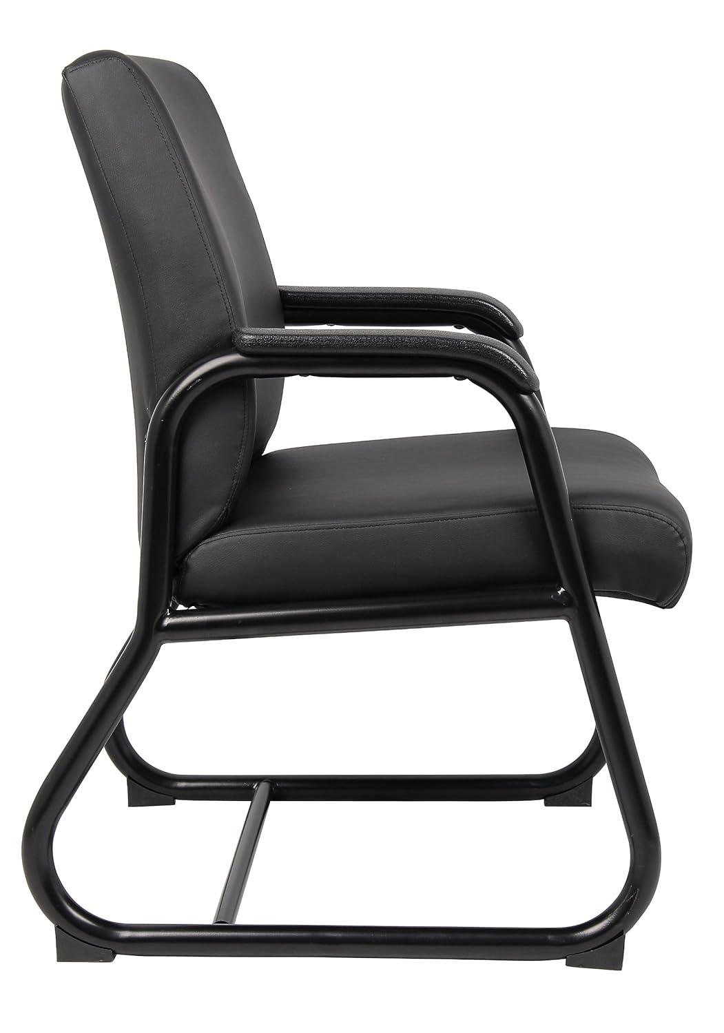 Boss Office Products Guest Chair Heavy Duty Black: Metal Frame, Fixed Arms, Padded, Sled Base, 350 lb Capacity